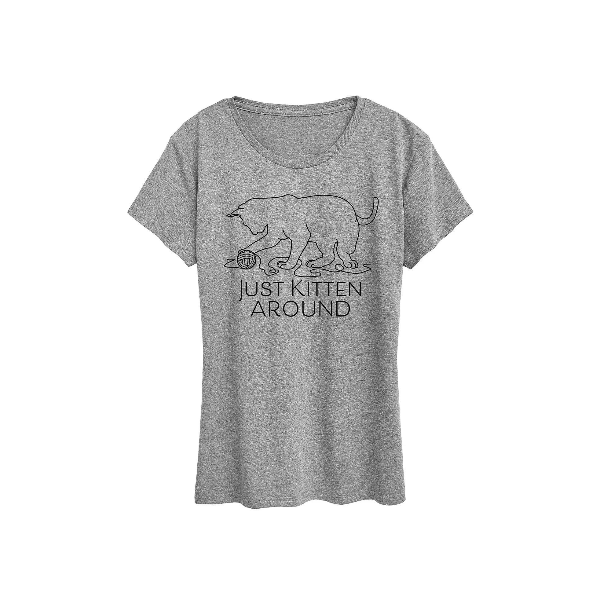 Womens Just Kitten Around Graphic Tee Grey Gray Product Image