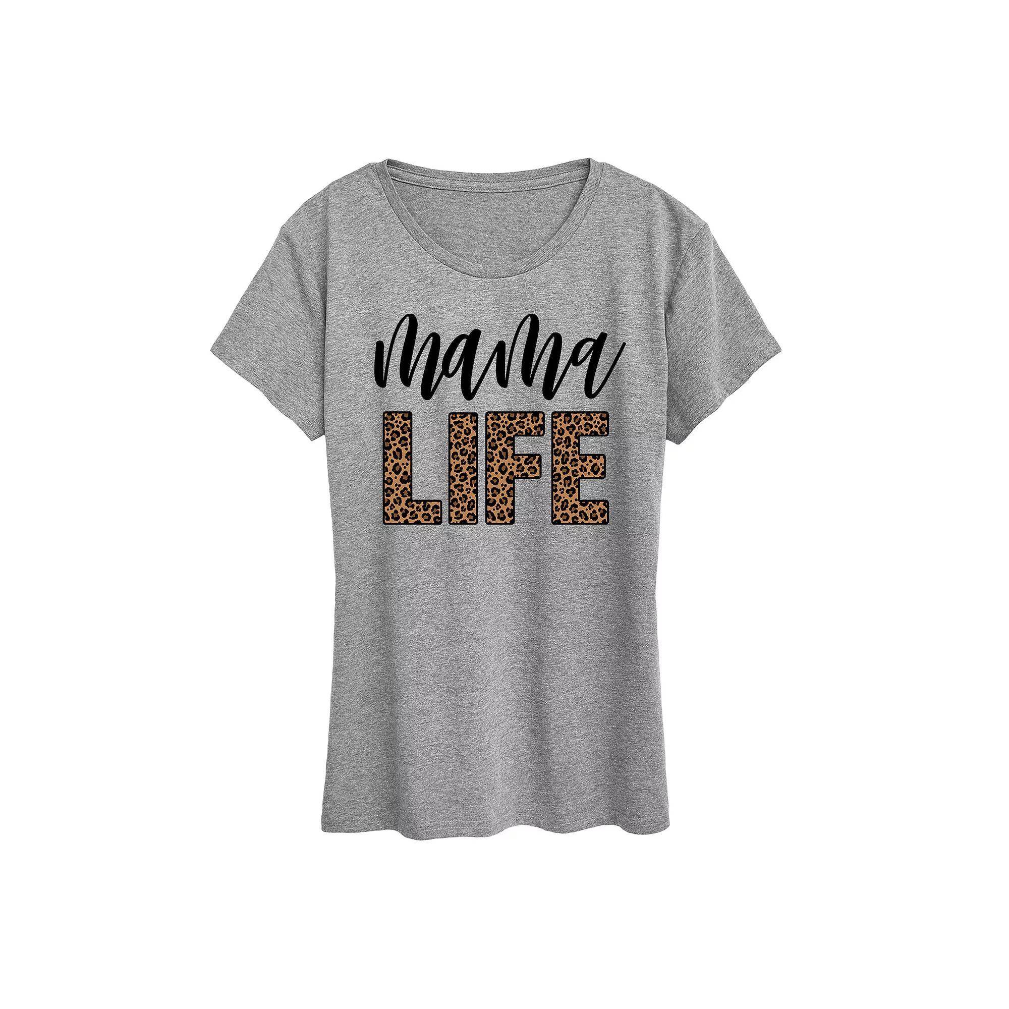 Womens Mama Life Leopard Graphic Tee Grey Gray Product Image