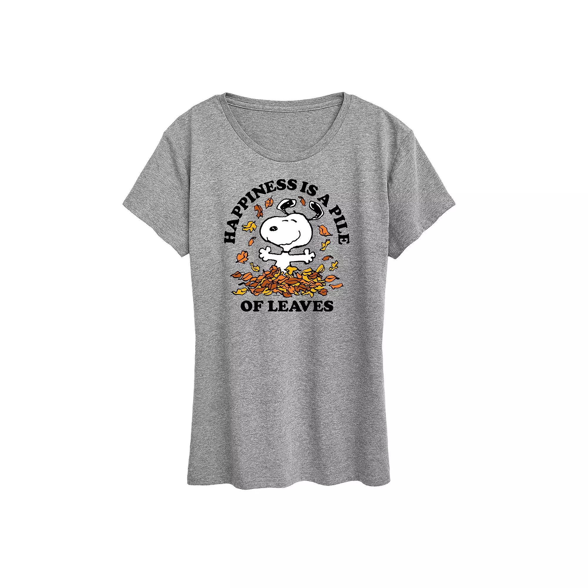 Women's Peanuts Snoopy Pile Of Leaves Graphic Tee, Girl's, Size: XL, White Product Image