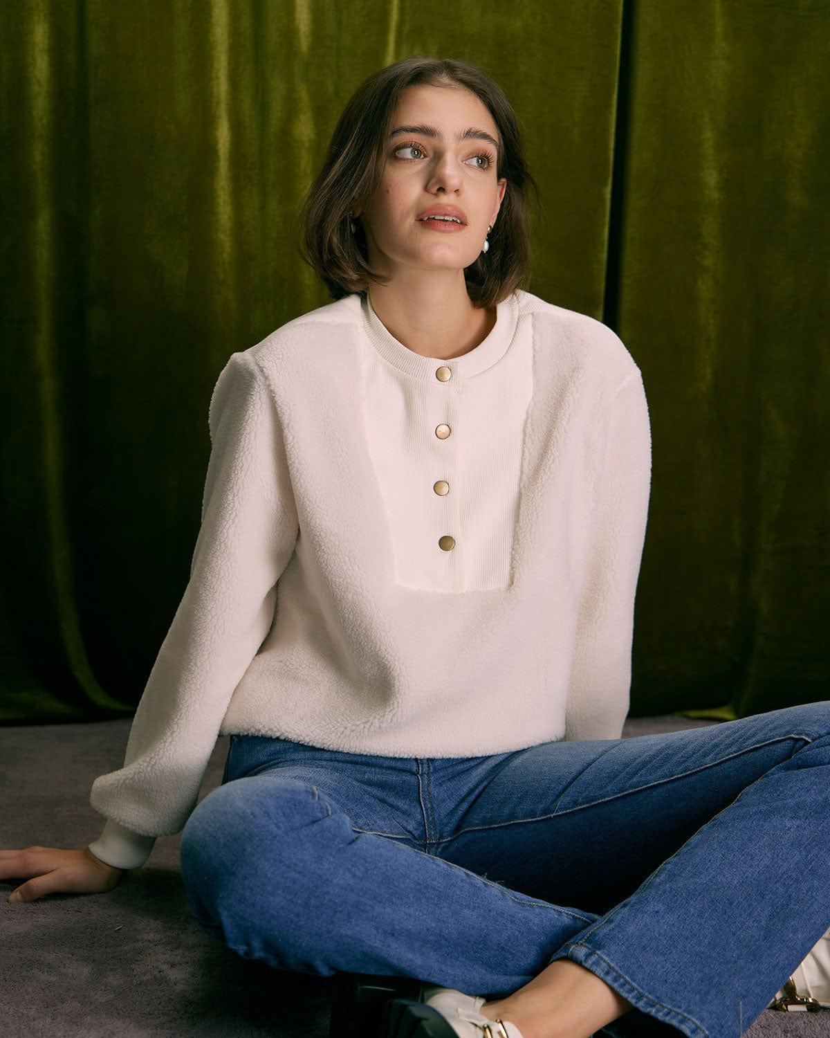The Beige Teddy Patchwork Sweatshirt Product Image