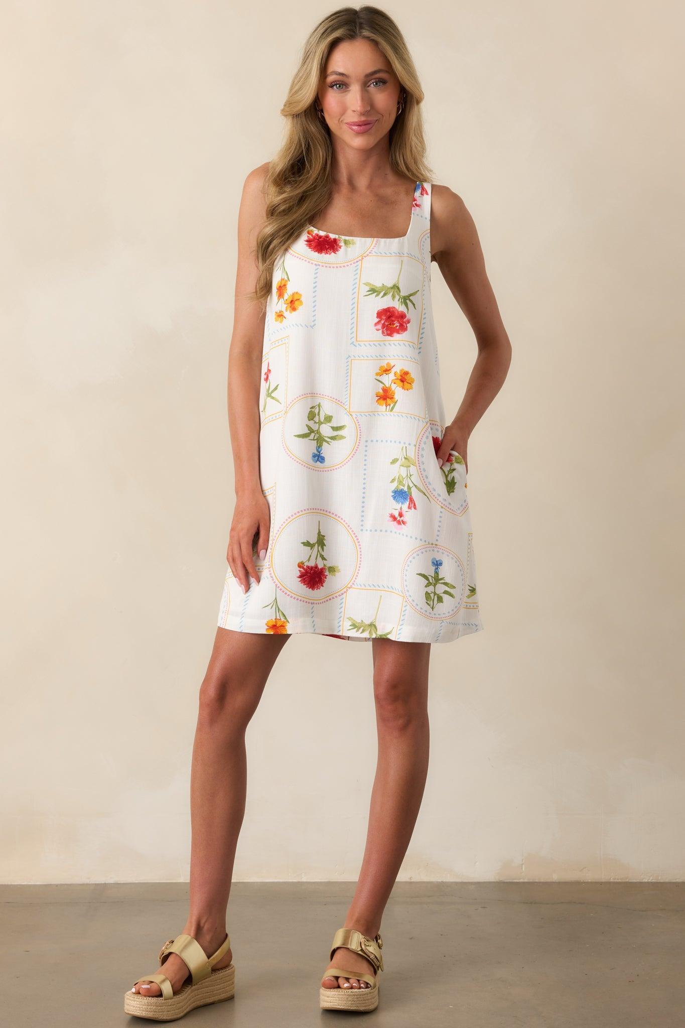 It Comes Easy To Me Ivory Floral Patchwork Mini Dress Product Image