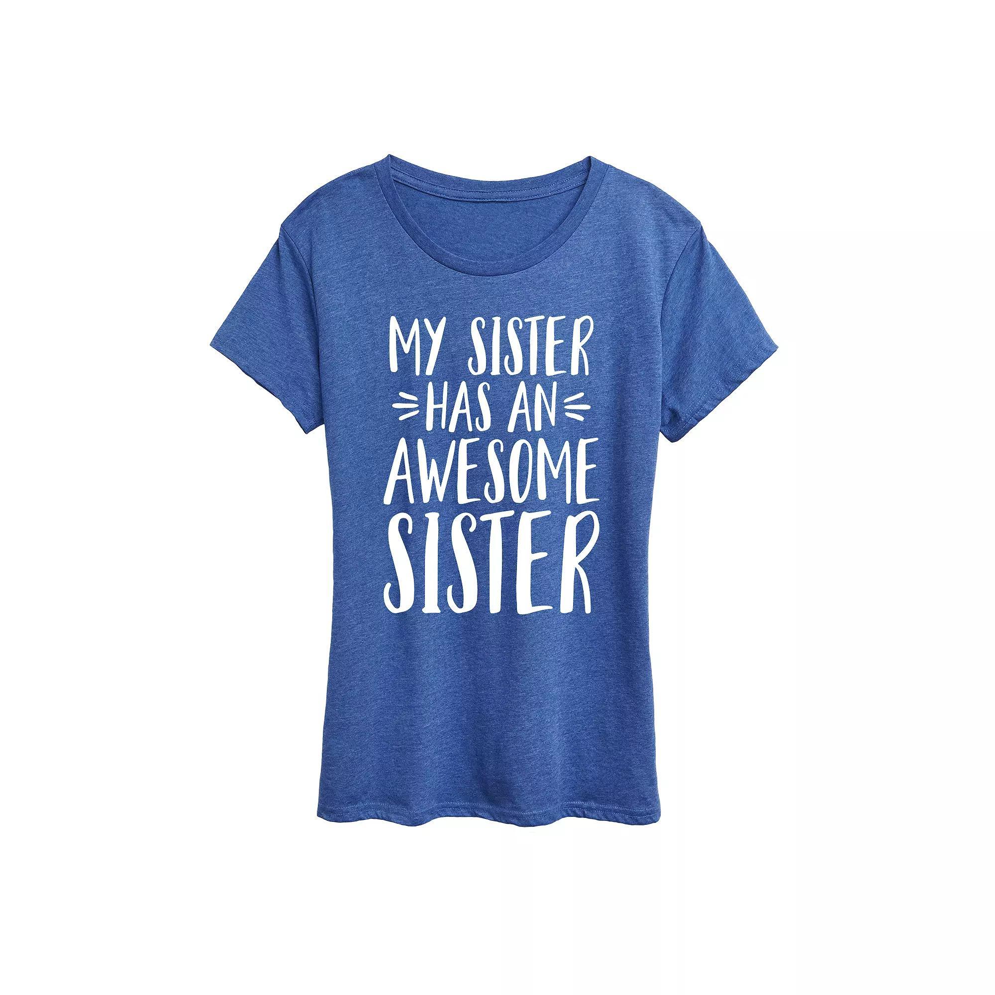 Womens My Sister Has Awesome Sister Graphic Tee, Girls Grey Royal Blue Product Image