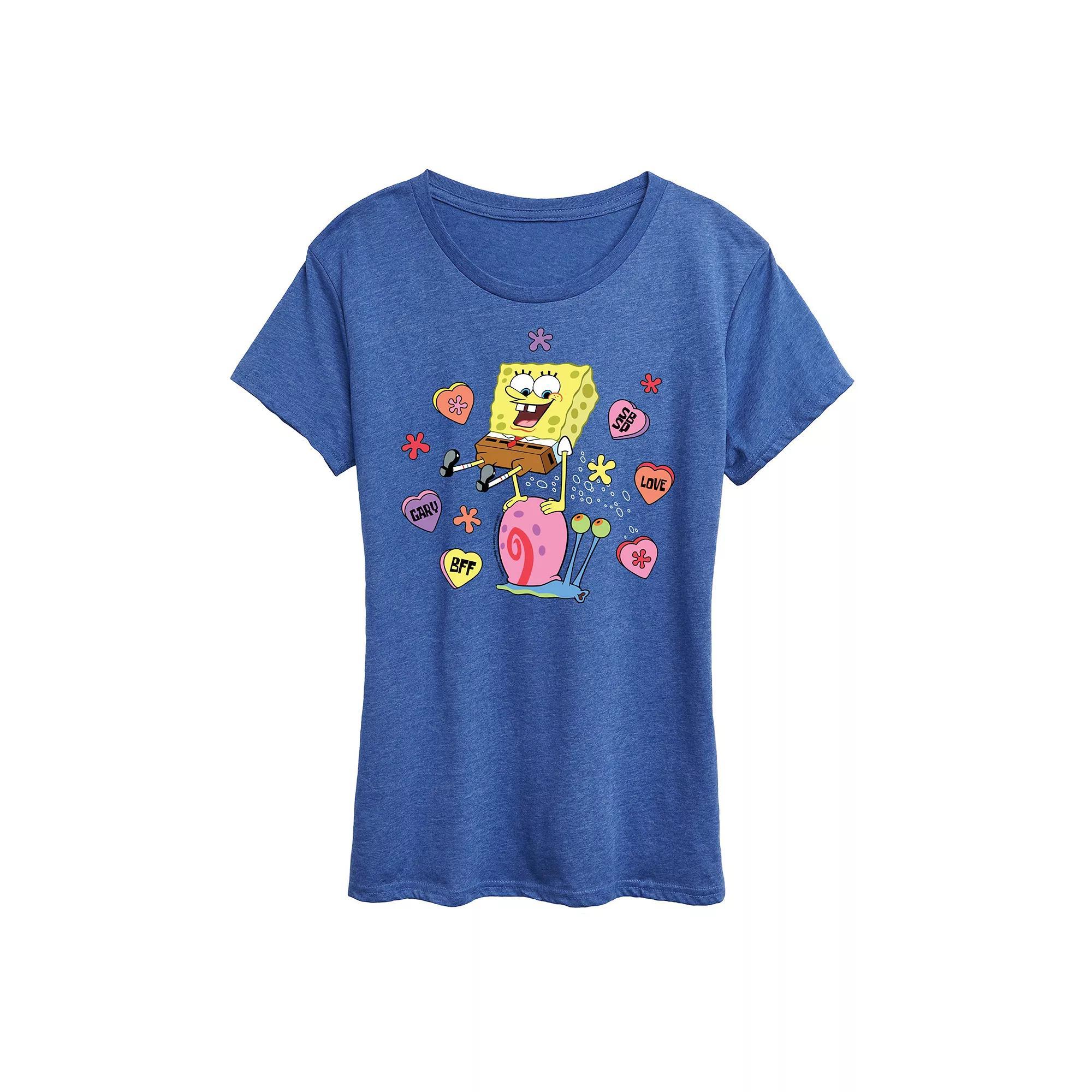 Womens Spongebob Squarepants Spongebob Gary Candy Hearts Graphic Tee Grey Gray Product Image