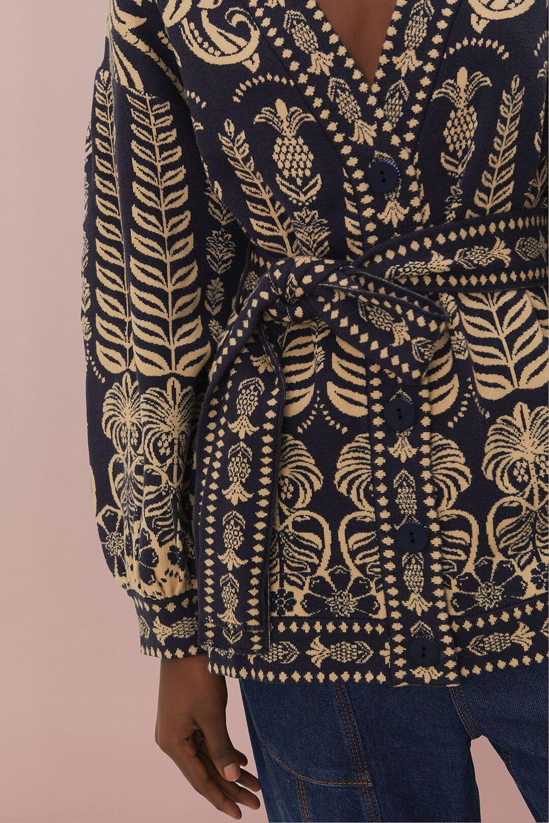 Navy Blue Ainika Tropical Splendor Knit Cardigan, AINIKA TROPICAL SPLENDOR BLUE / M Product Image