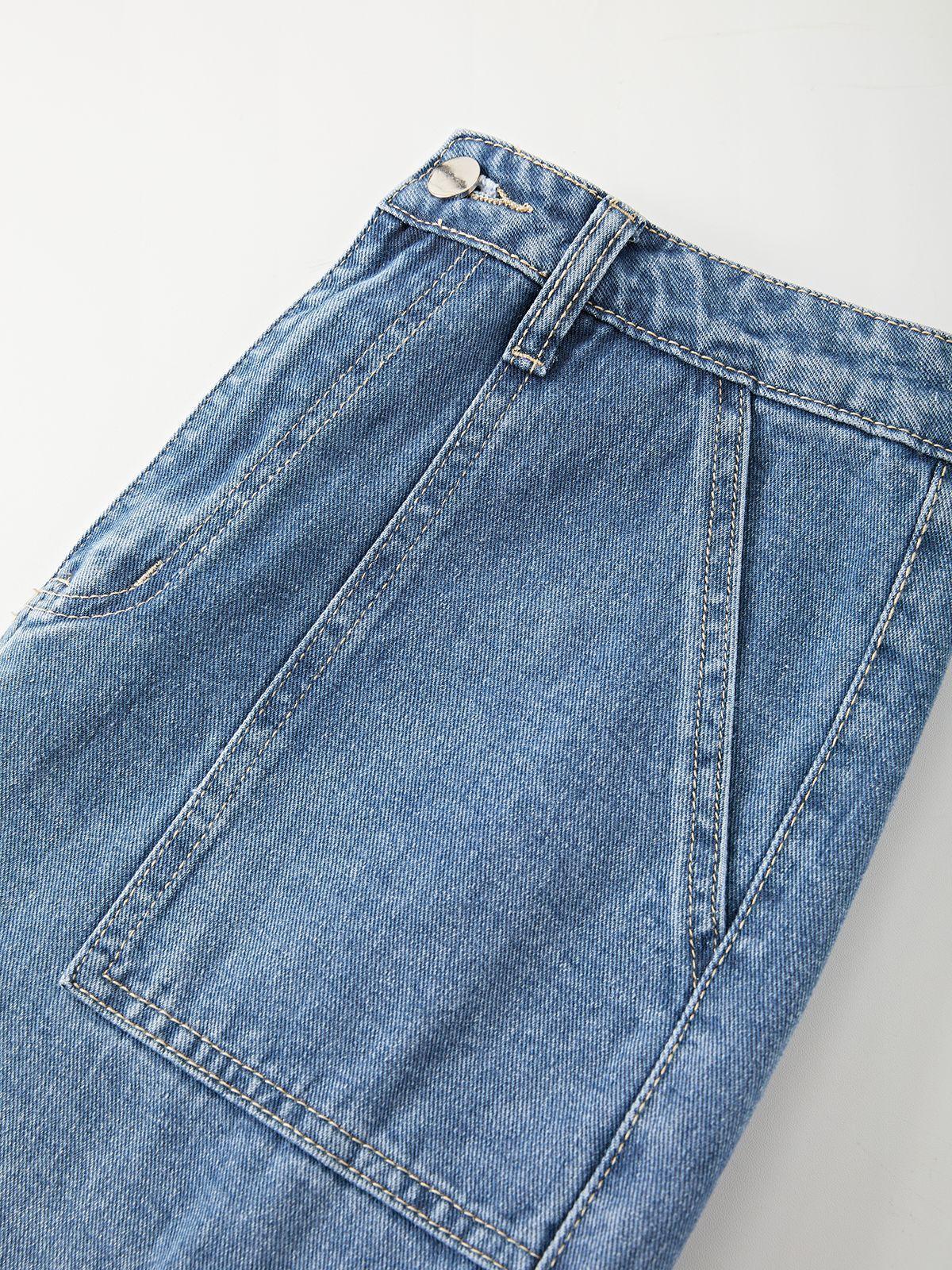 Washed Mid Waist Pocket Cargo Jeans Product Image