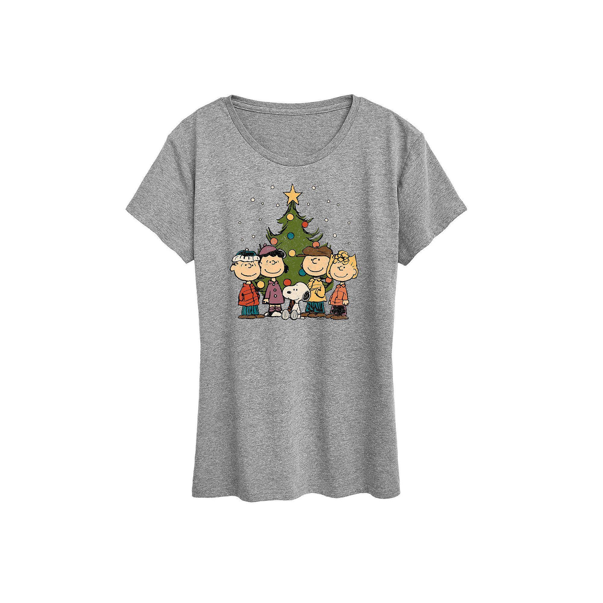 Women's Peanuts Christmas Group Graphic Tee, Size: XL, Grey Gray Product Image