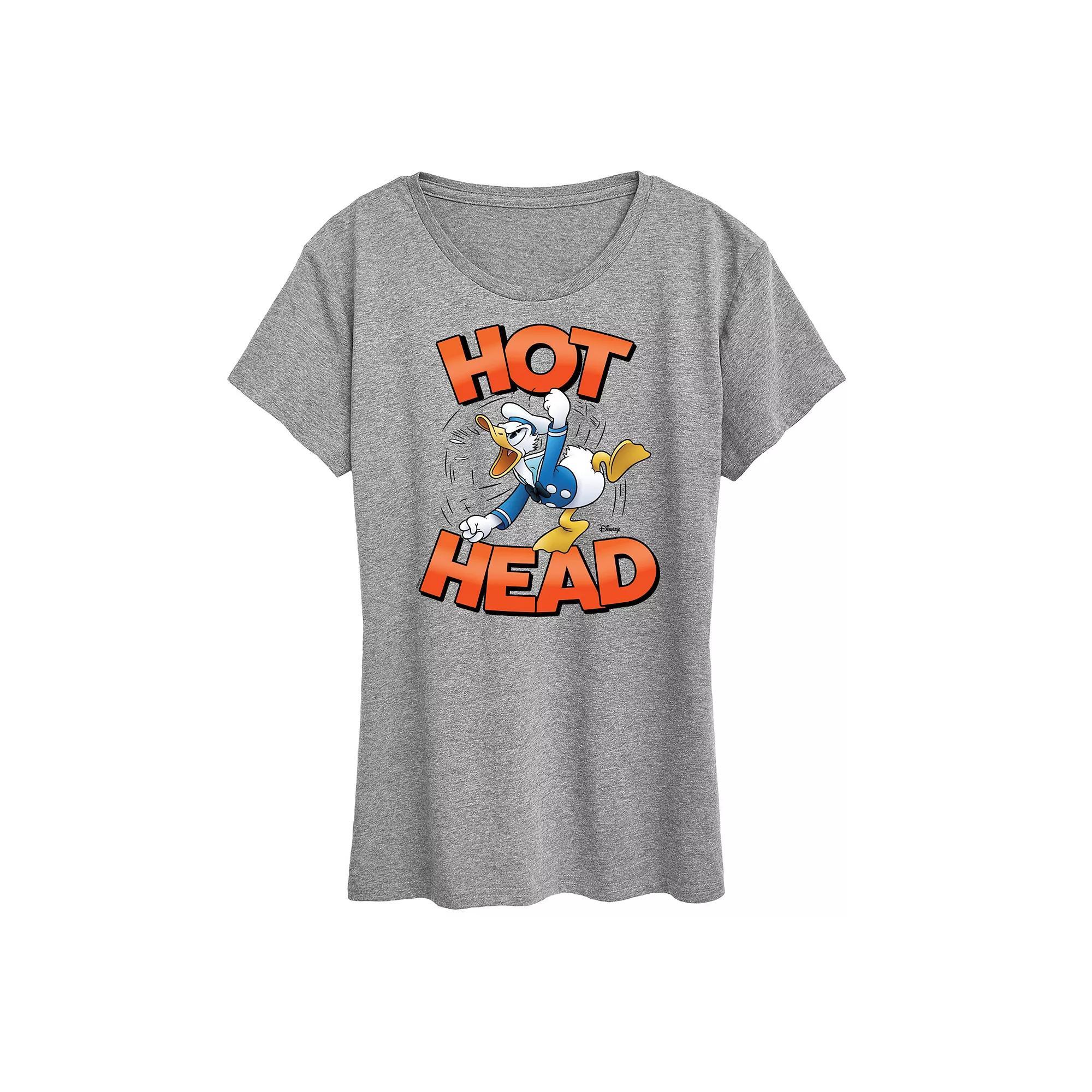 Disneys Donald Duck Womens Hot Head Graphic Tee Grey Gray Product Image