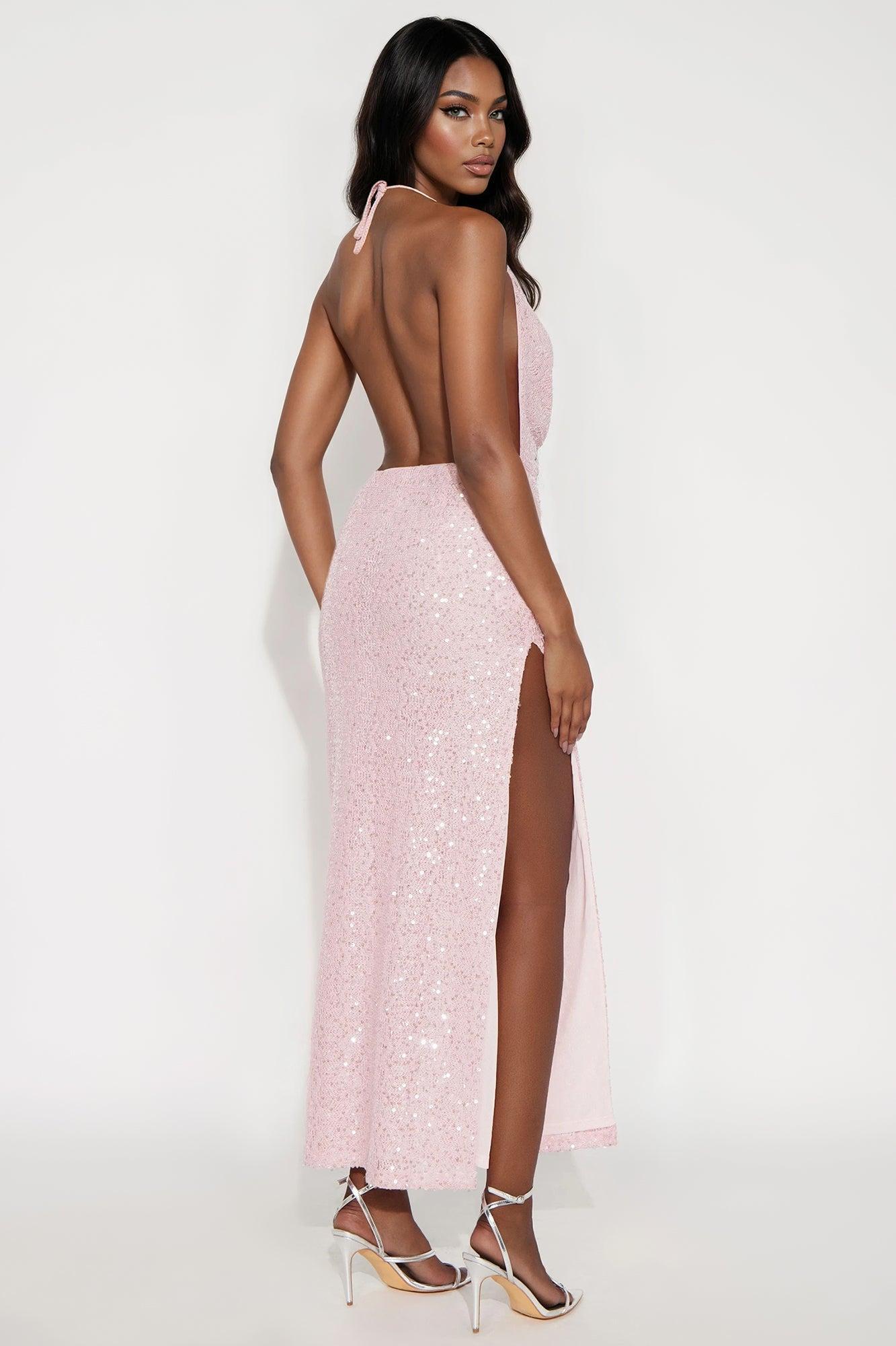 Kendall Sequin Crochet Maxi Dress - Pink Female Product Image