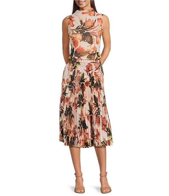 Calvin Klein Coordinating Printed Pleated Pull-On Midi Skirt Product Image