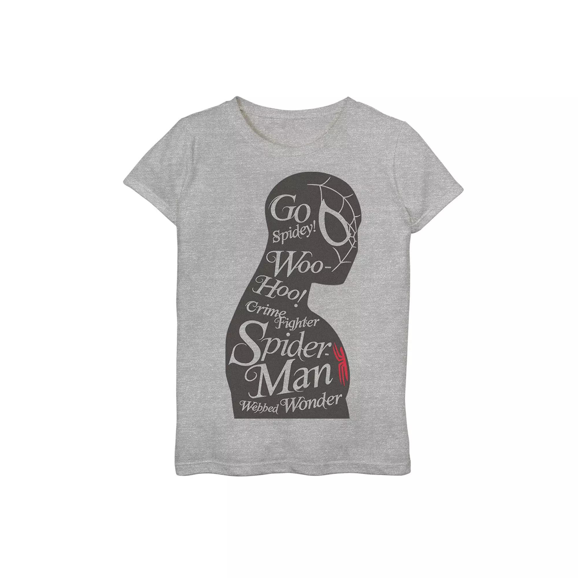 Girls 7-16 Marvel Spider-Man Woo Hoo! Silhouette Text Tee, Girl's, Size: Small, Athletic Grey Product Image