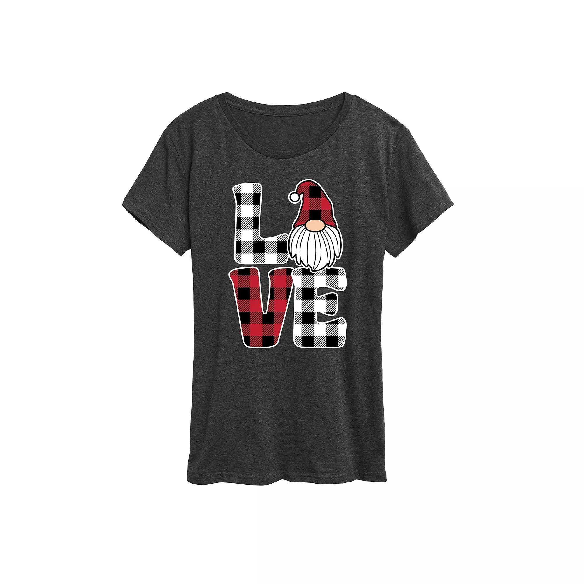 Womens Love Gnome Plaid Graphic Tee Heather Grey Product Image