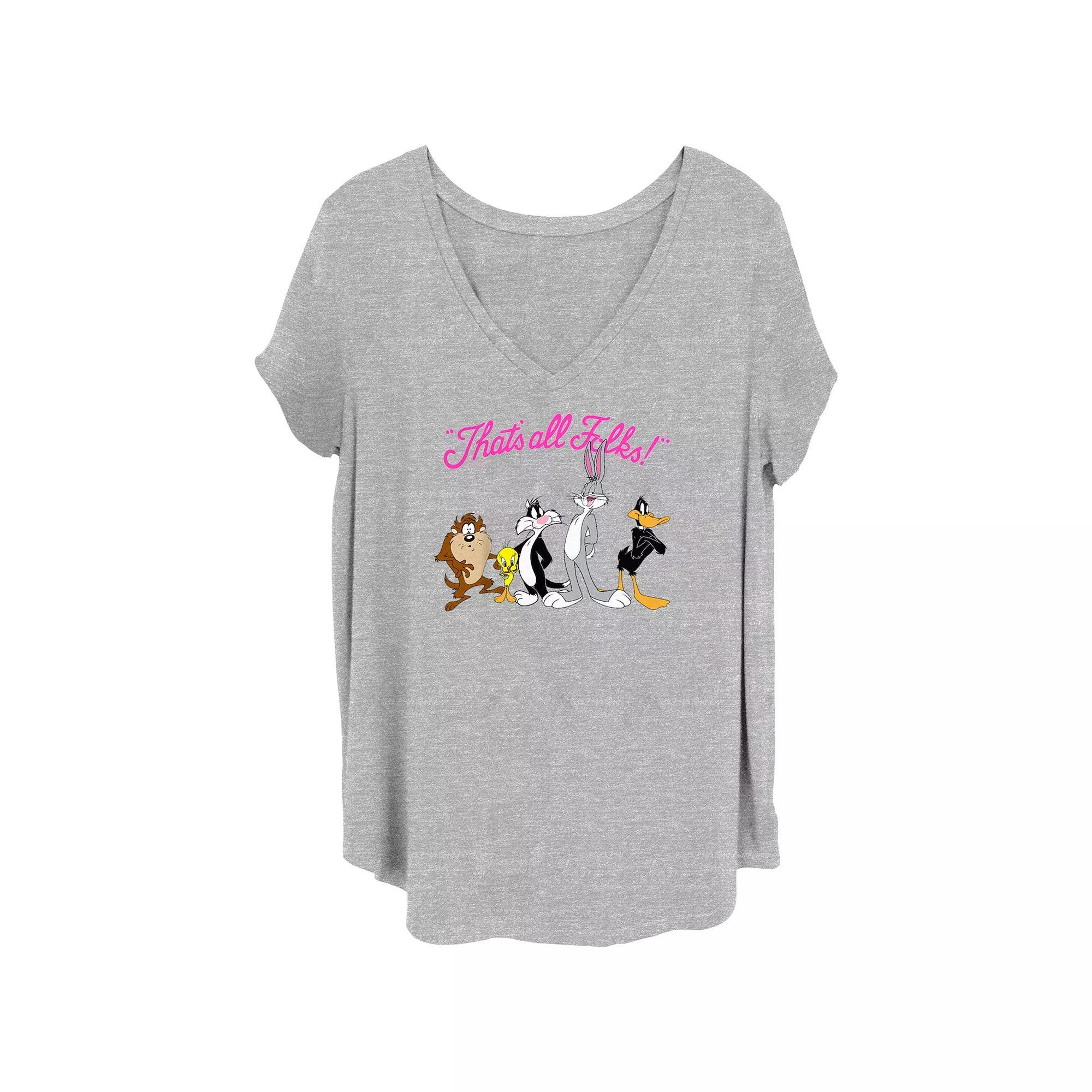 Juniors' Plus Size Looney Tunes That's All Folks Group Graphic Tee, Women's, Size: 4XL, Grey Gray Product Image