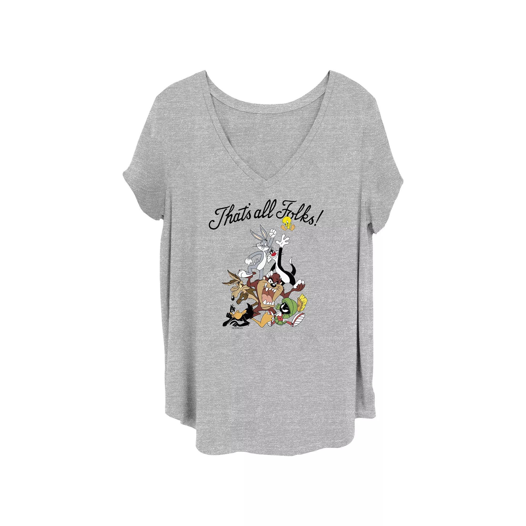 Juniors' Plus Size Looney Tunes That's All Folks Pyramid Graphic Tee, Women's, Size: 4XL, Grey Gray Product Image