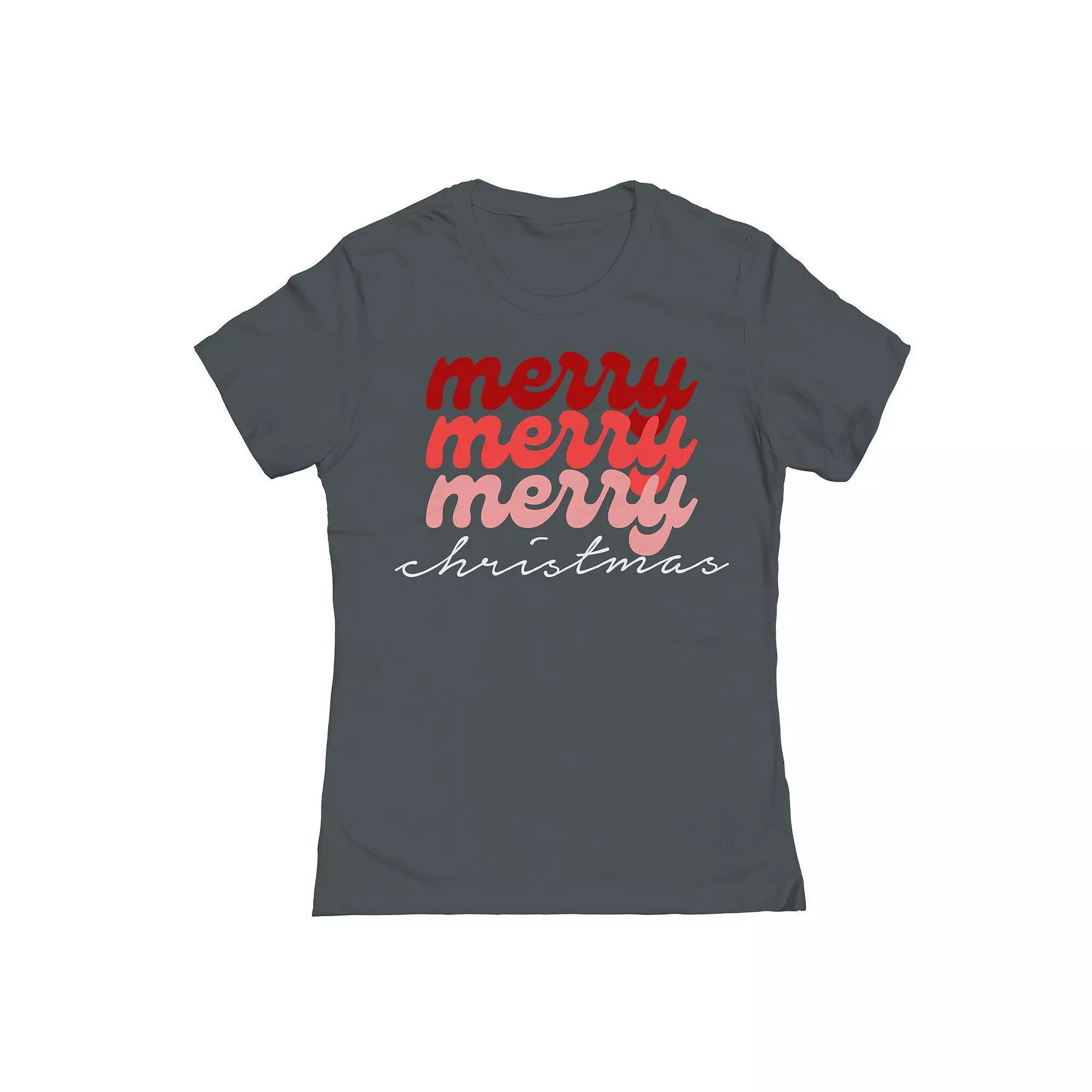 Junior's Merry Christmas Coloured Graphic Tee, Women's, Size: Large, Heavy Grey Product Image