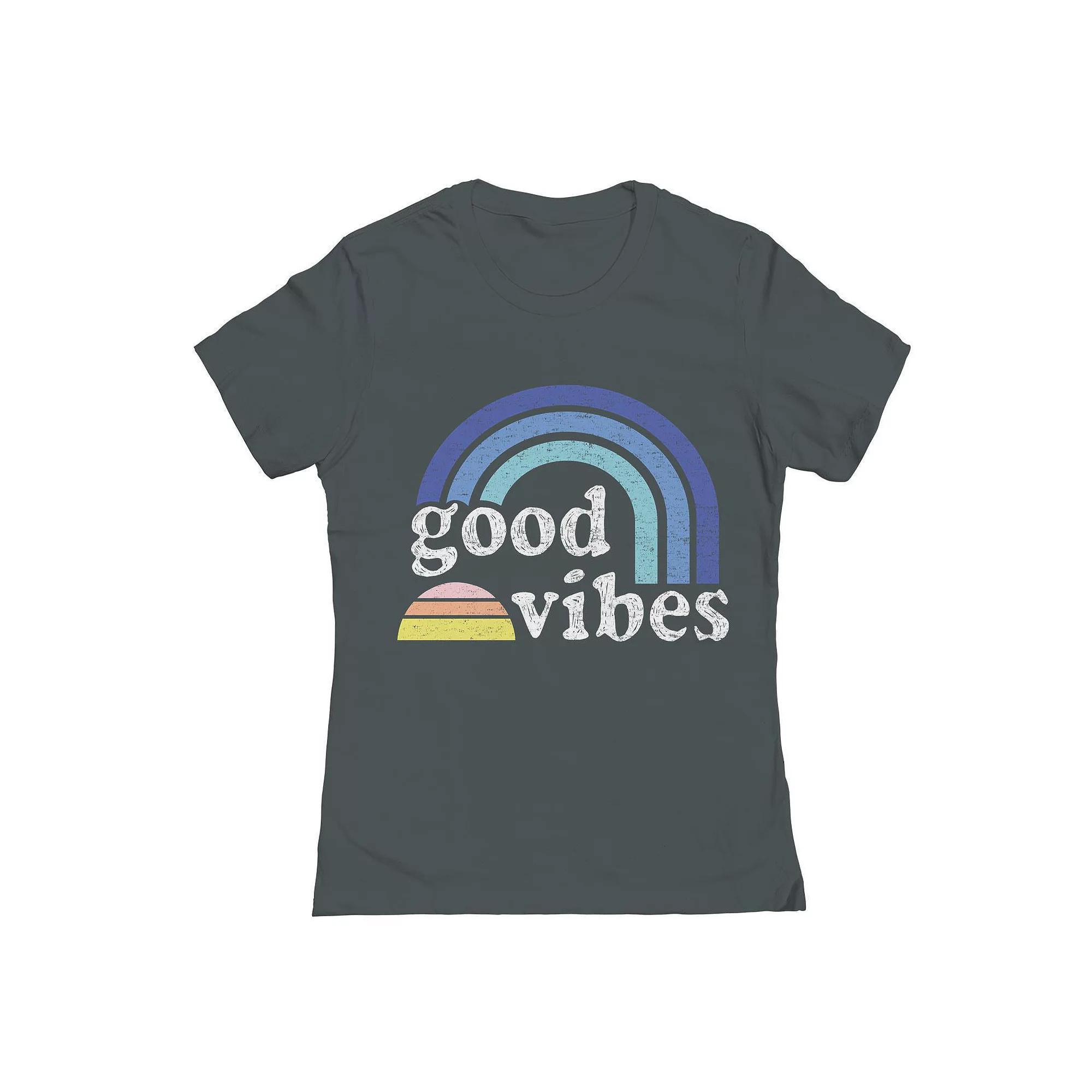 Juniors' Rainbow Vibes Graphic T-Shirt, Girl's, Size: Small, Heavy Grey Product Image