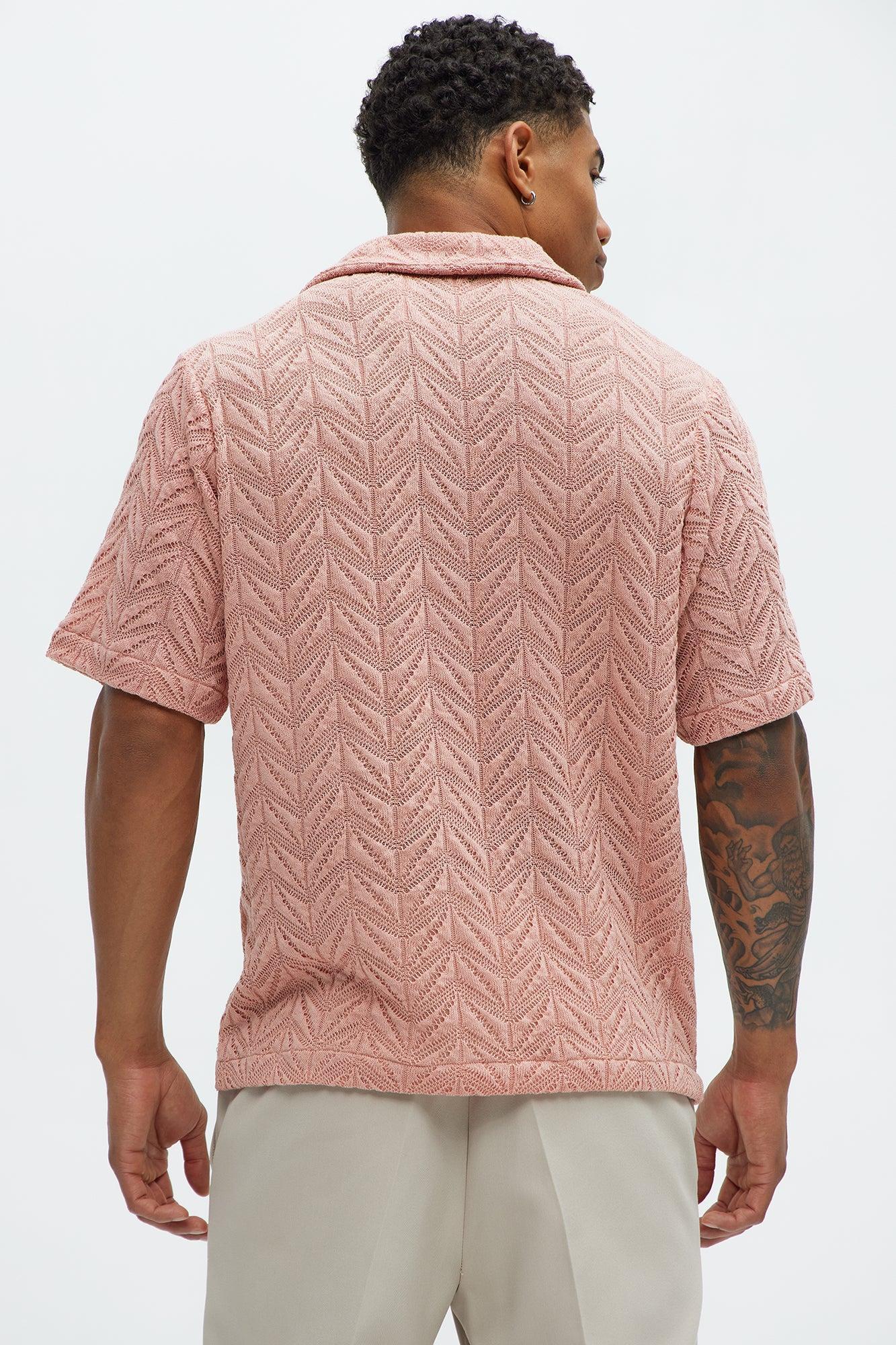 Bellvista Crochet Knitted Cuban Shirt - Pink Product Image
