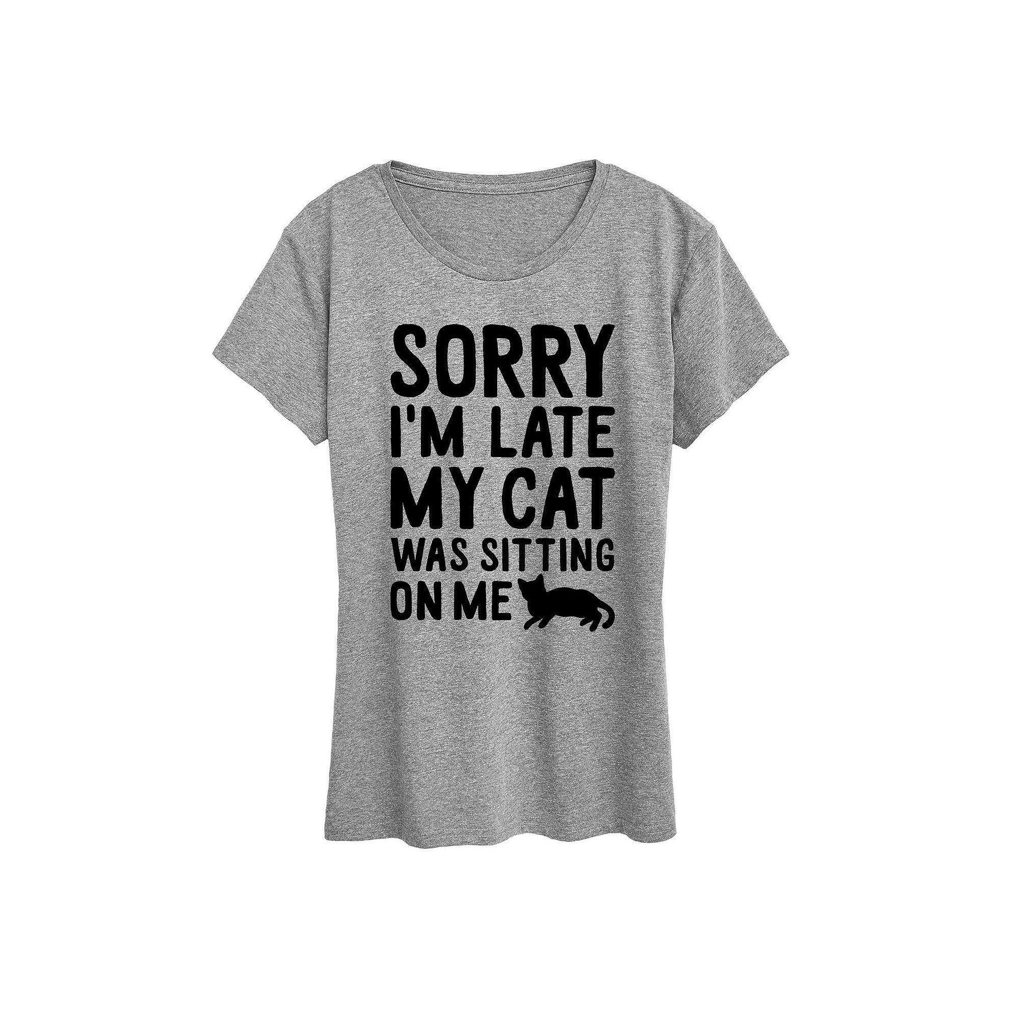 Womens Sorry Im Late Cat Sitting On Me Graphic Tee, Girls Grey Gray Product Image
