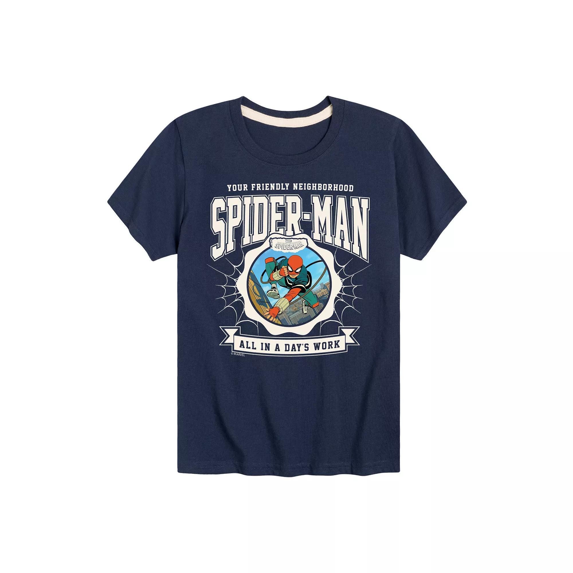 Boys 8-20 Your Friendly Neighborhood Spider-Man Collegiate All In A Days Work Graphic Tee, Boys Blue Product Image