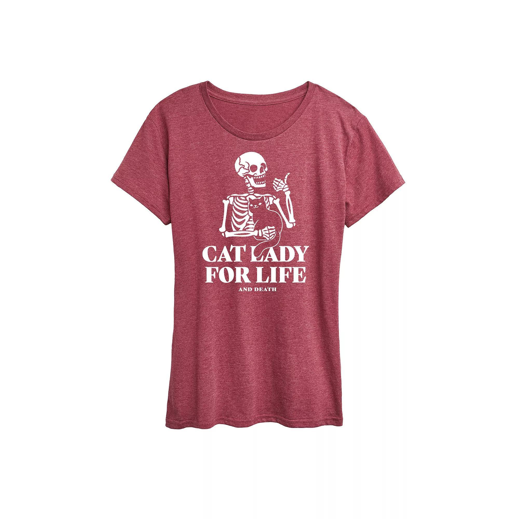 Womens Cat Lady For Like Skeleton Graphic Tee Grey Wine Product Image
