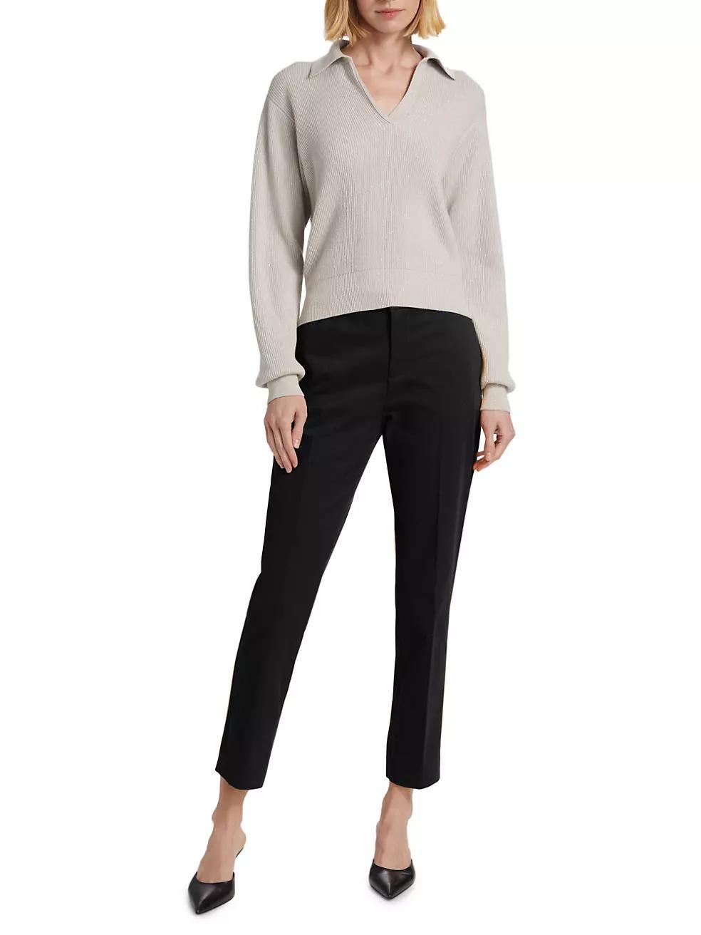Wool-Blend Rib-Knit Polo Sweater Product Image