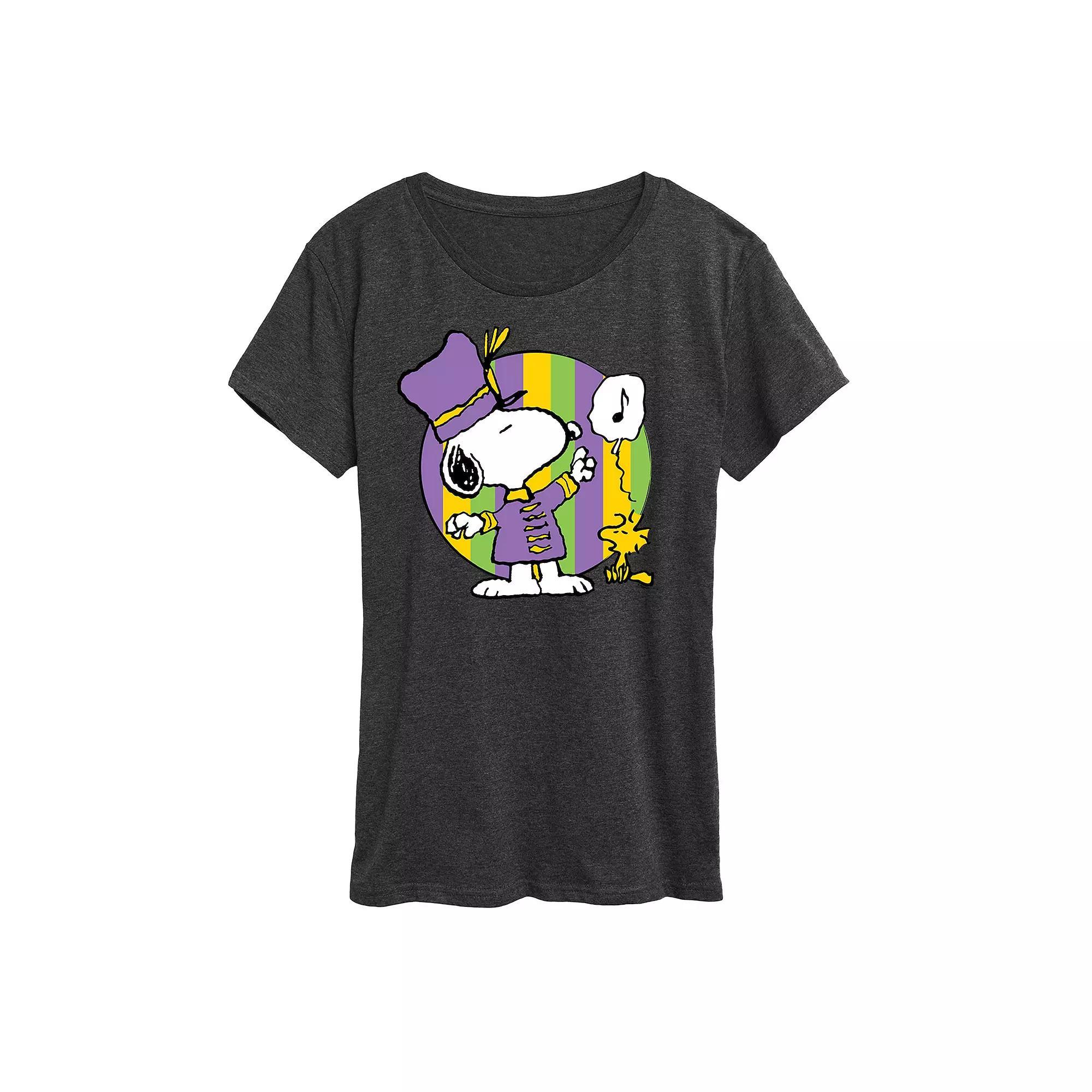Womens Peanuts Snoopy Mardi Gras Marching Band Graphic Tee Heather Grey Product Image