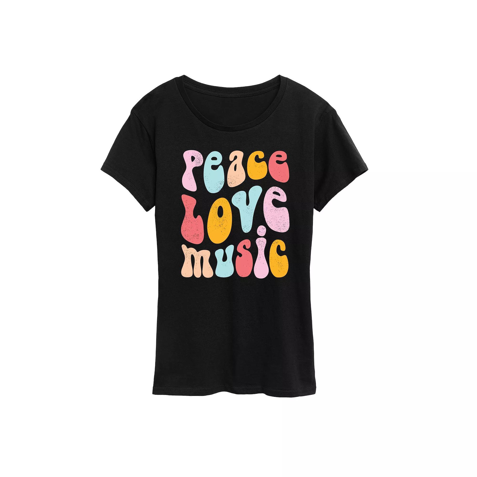Womens Peace Love Music Distressed Graphic Tee Blue Product Image