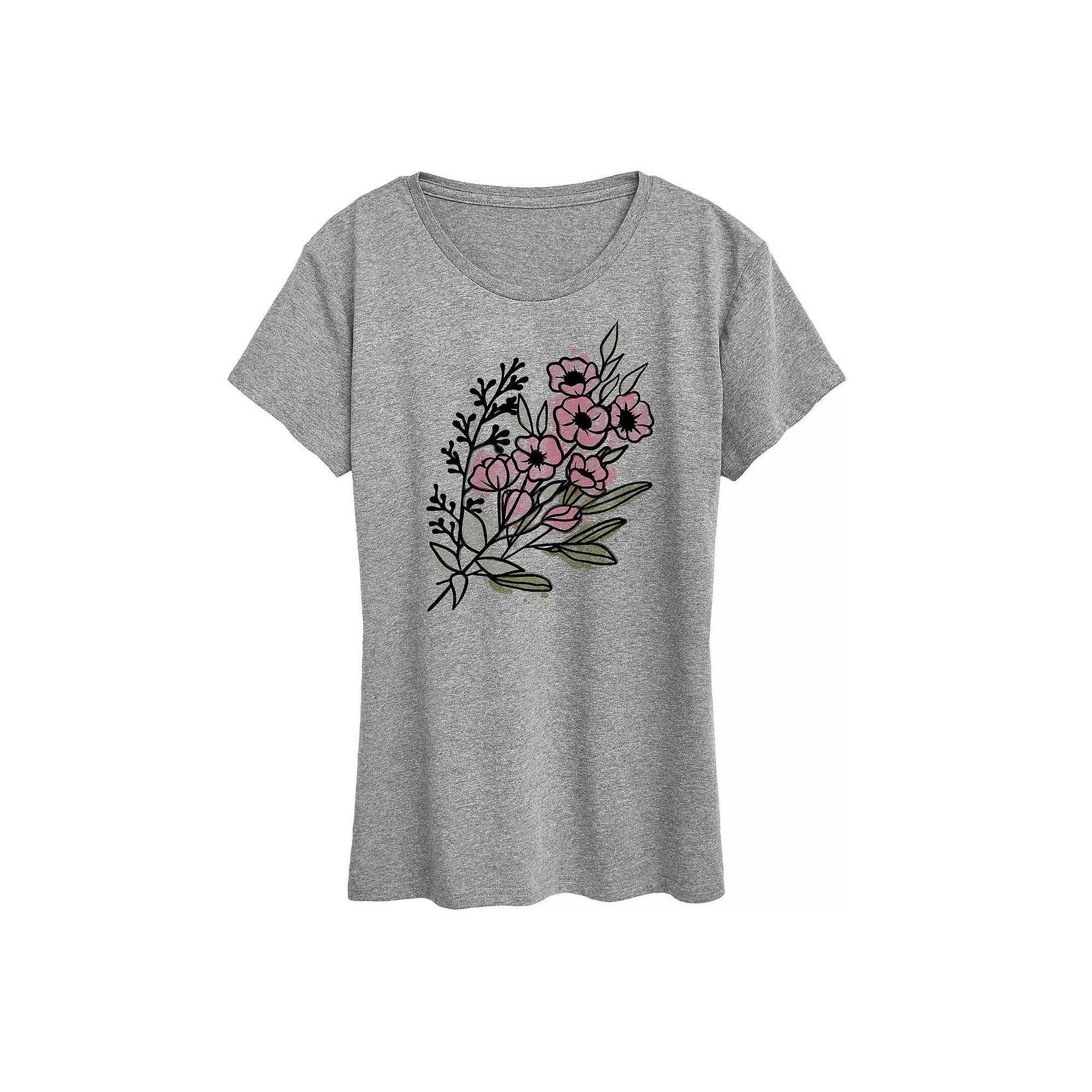 Women's Watercolor Flowers Graphic Tee, Girl's, Size: Small, Grey Gray Product Image
