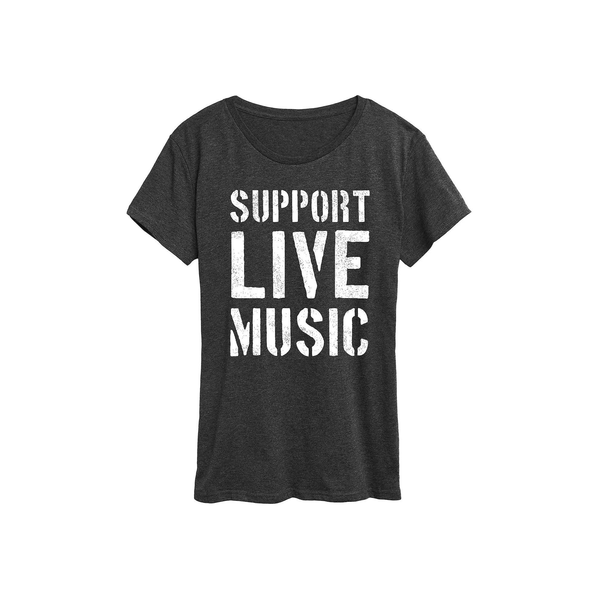 Womens Support Live Music Graphic Tee Grey Blue Product Image
