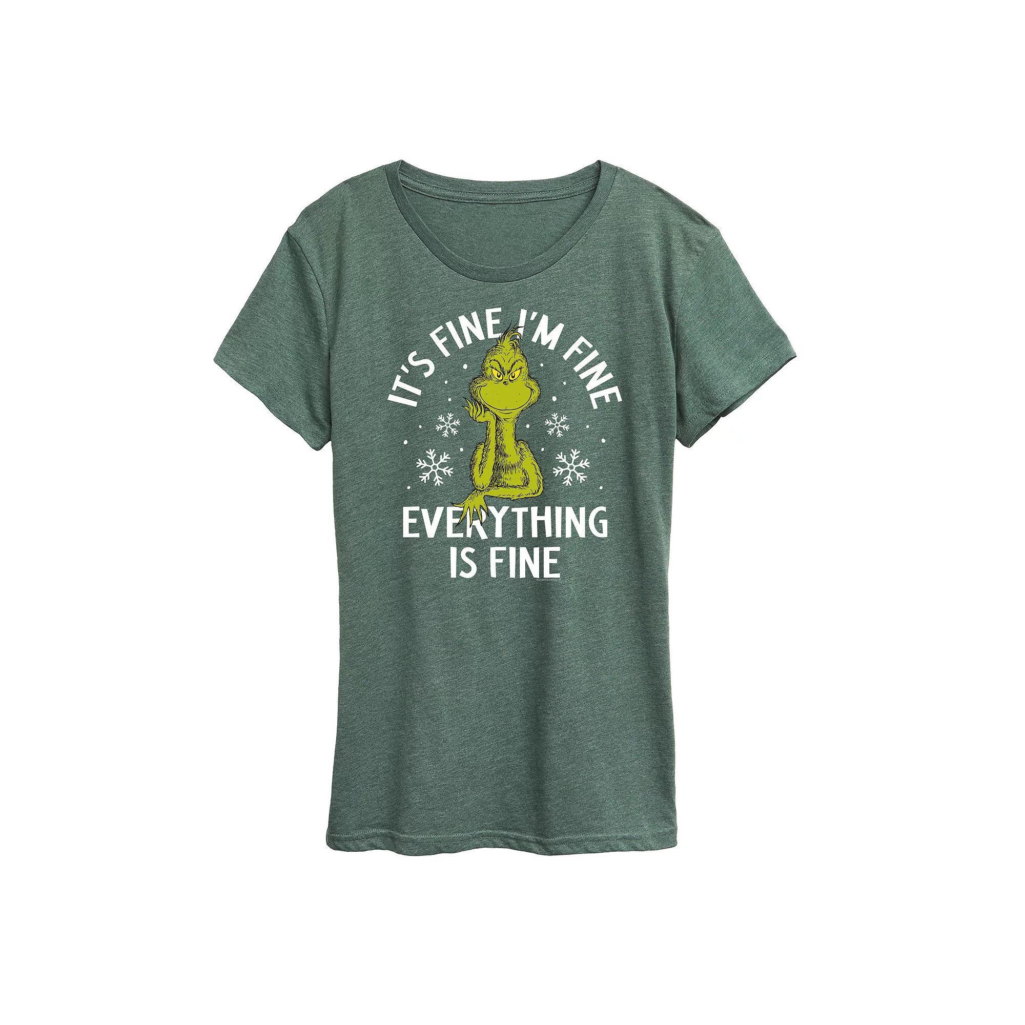 Women's Dr. Seuss Grinch It's Fine I'm Fine Graphic Tee, Size: Large, Black Product Image