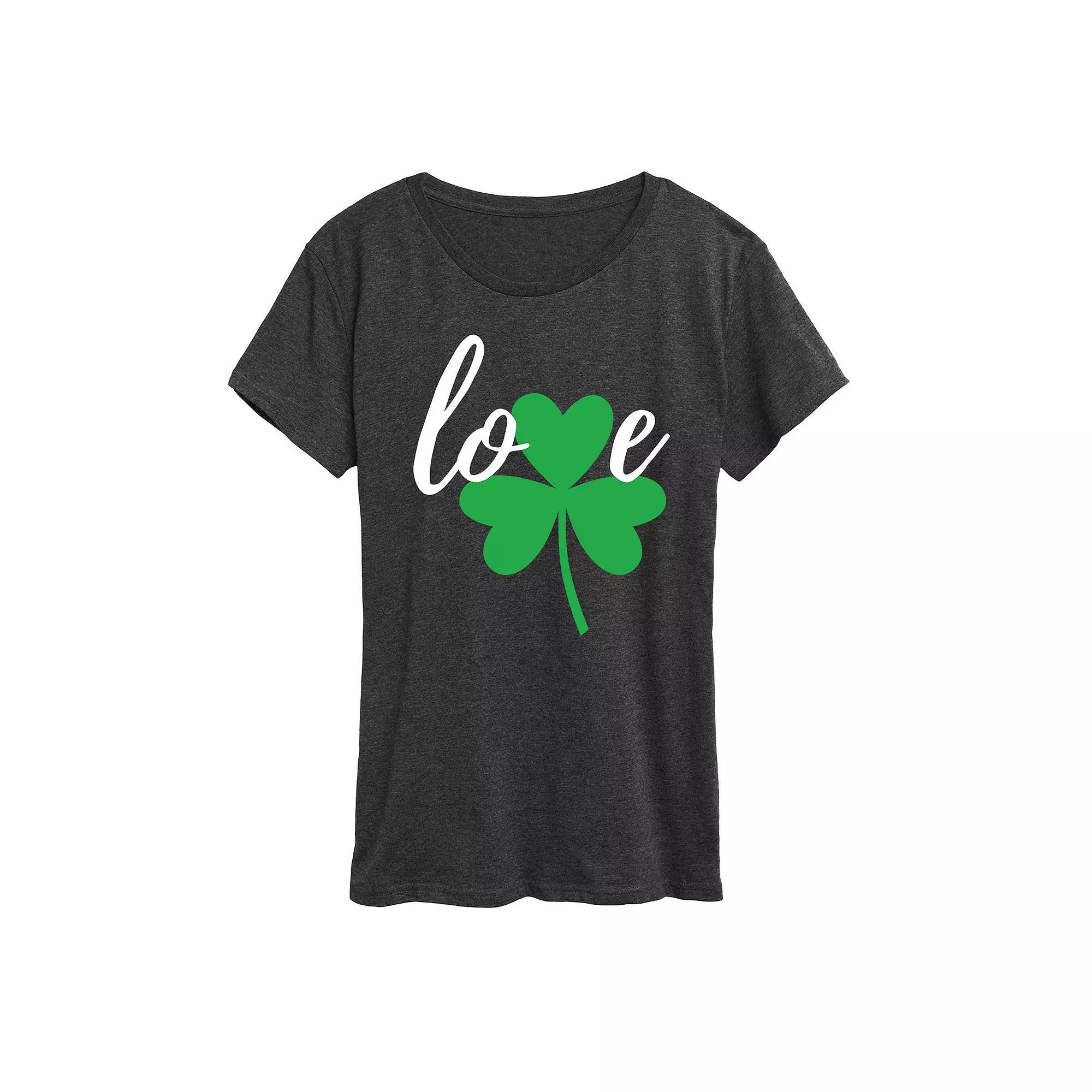 Womens Love Shamrock Graphic Tee, Girls Heather Grey Product Image