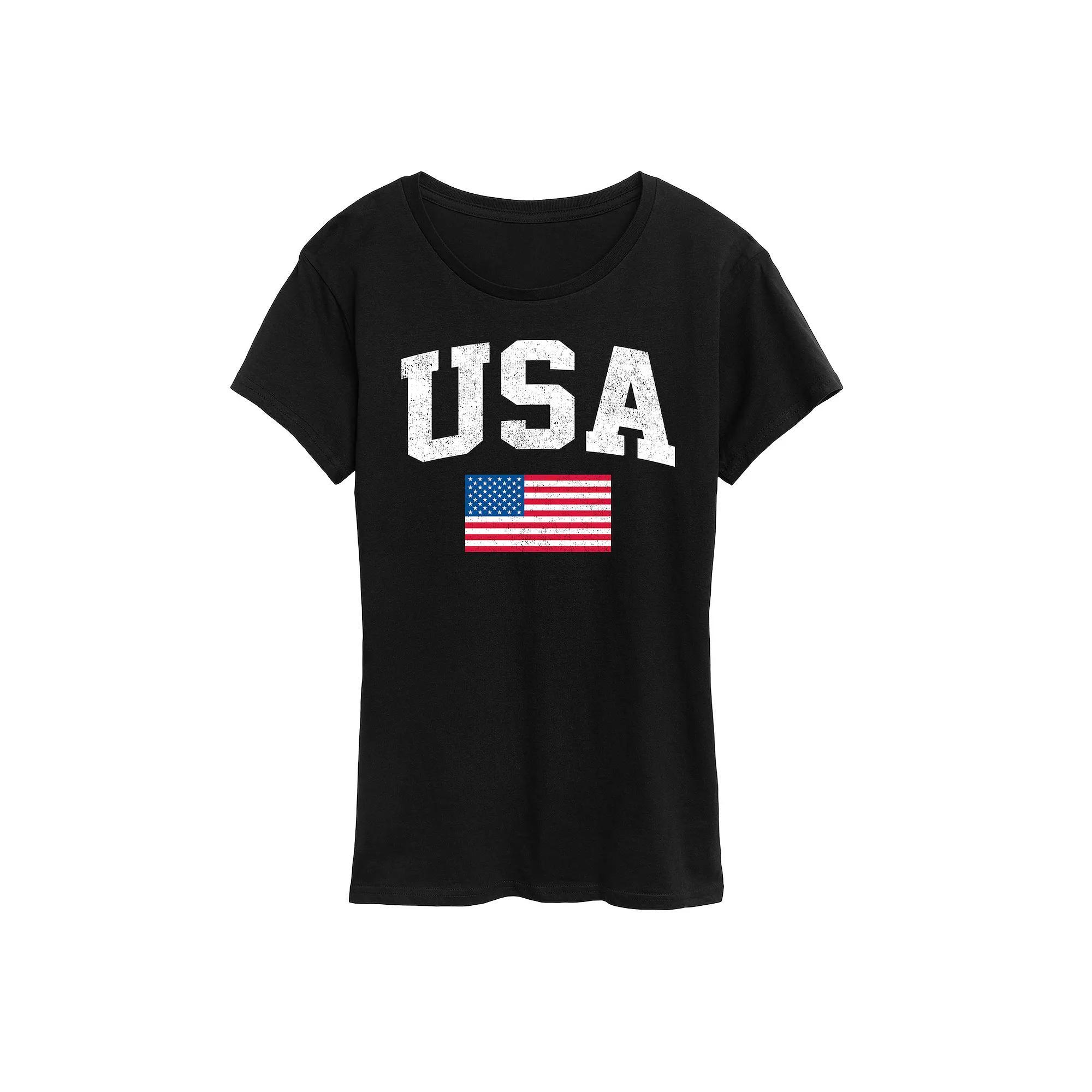 Women's USA Flag Graphic Tee, Size: XL, Grey Gray Product Image