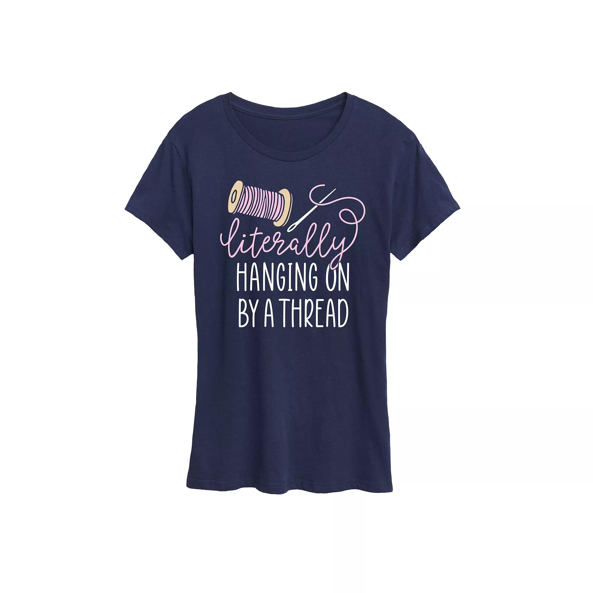 Womens Hanging On By A Thread Graphic Tee Blue Product Image