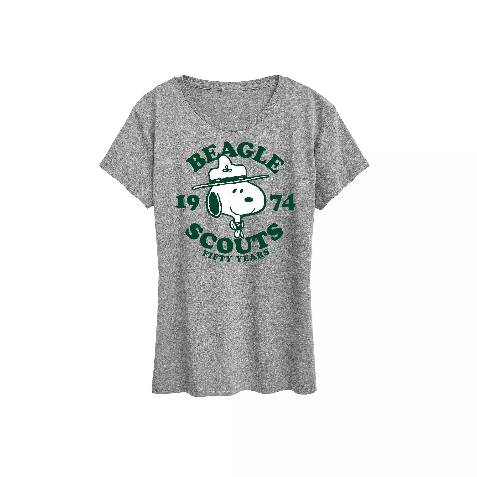 Womens Peanuts Snoopy Beagle Scout 50 Years Graphic Tee Grey Gray Product Image