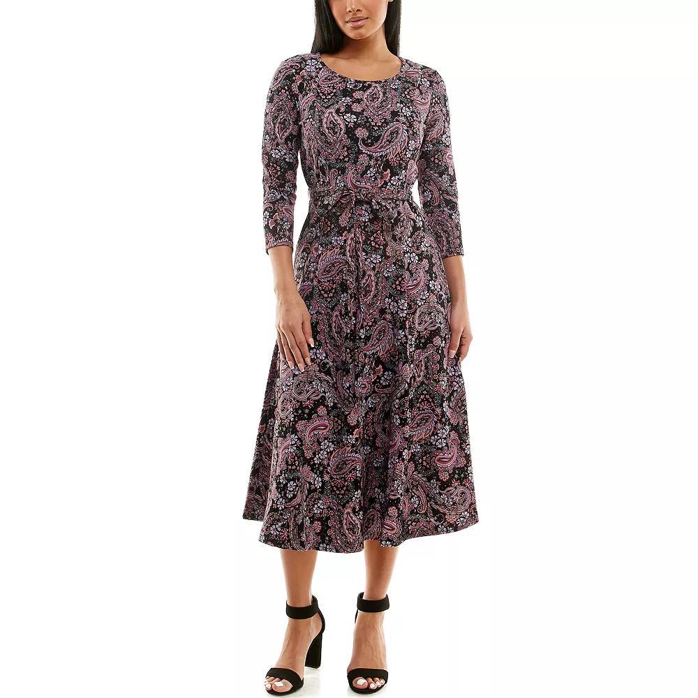 Women's Nina Leonard Sylvia Print Midi Dress, Size: Small, Dusty Pink Animal Product Image