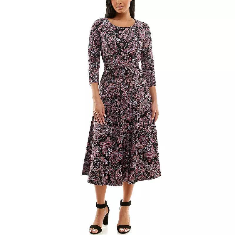Women's Nina Leonard Sylvia Print Midi Dress, Size: Small, Dusty Pink Animal Product Image