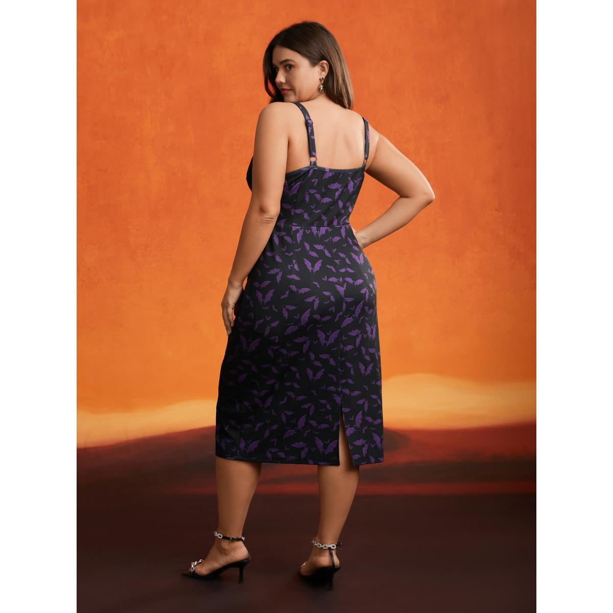 Plus Size Bat Heart Shaped Neckline Midi Dress Eggplant Women Cocktail Texture Party Curvy Bloomchic 14-16/1X Product Image