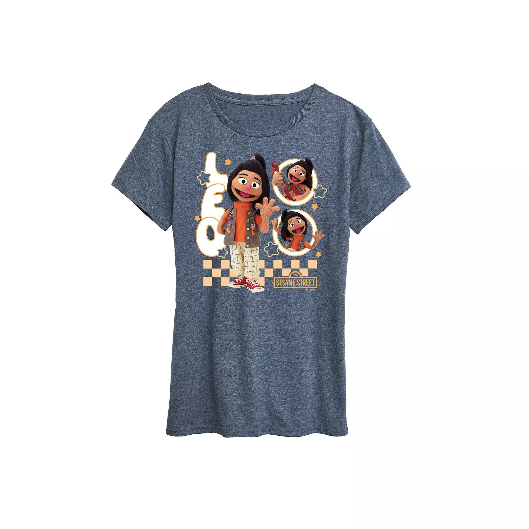 Womens Sesame Street Ji-Young Leo Graphic Tee Grey Green Product Image