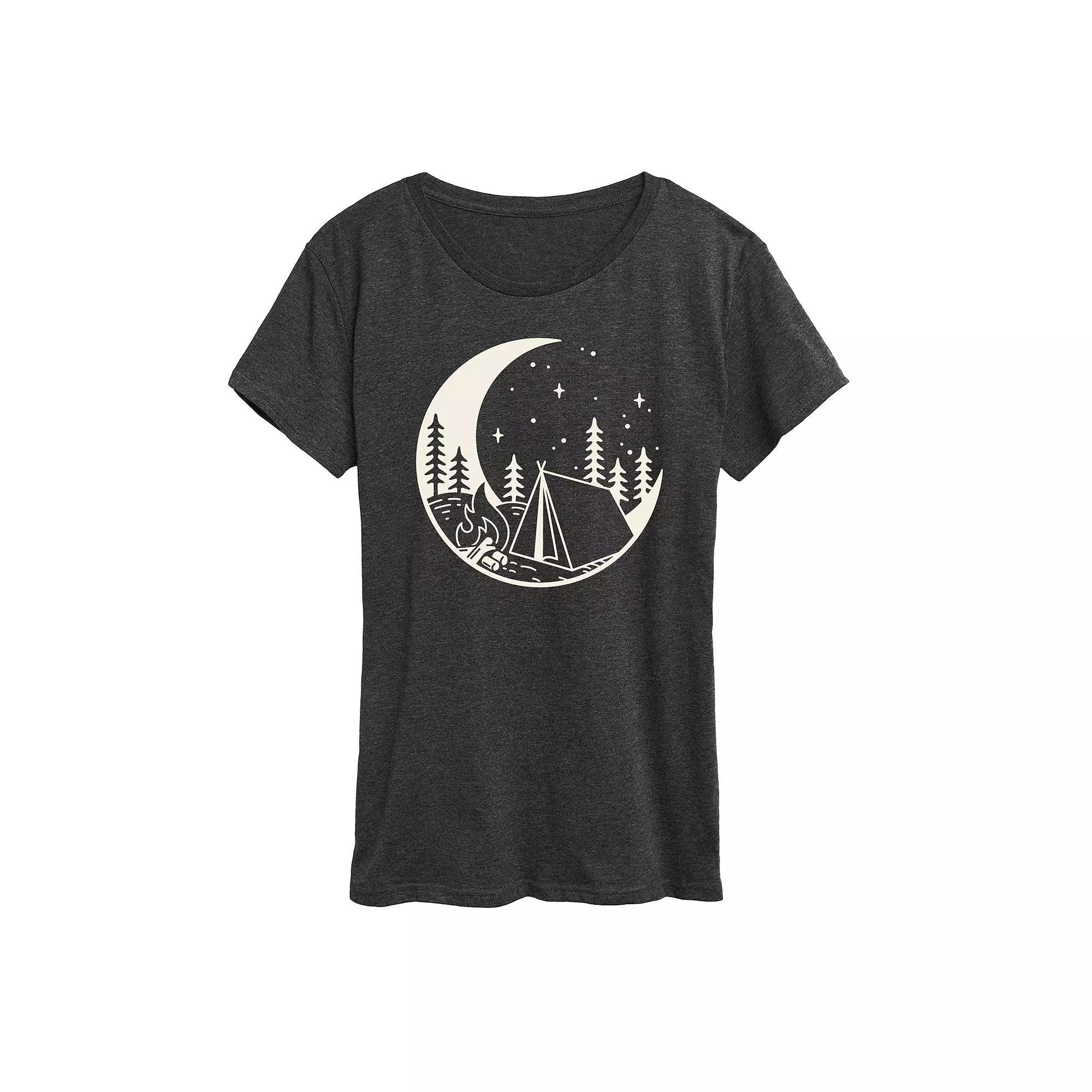 Womens Moon Camping Scene Graphic Tee Heather Grey Product Image
