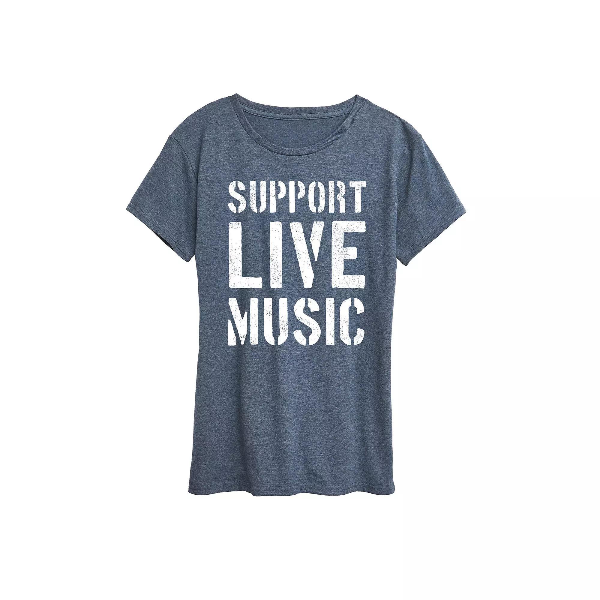 Womens Support Live Music Graphic Tee Grey Blue Product Image