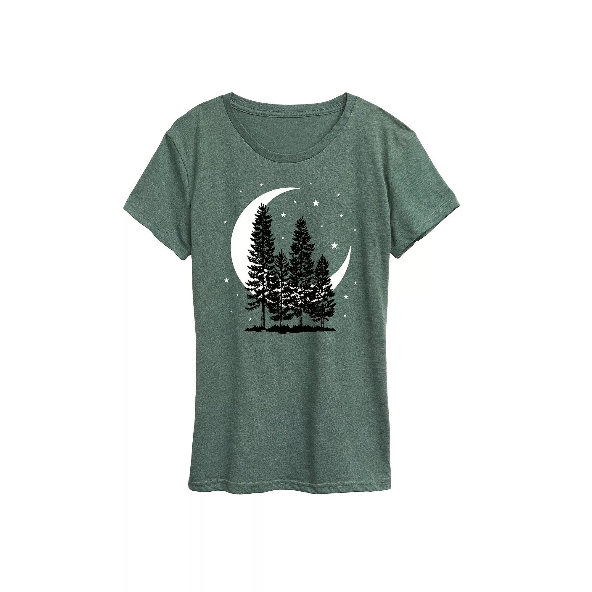 Womens Crescent Moon Trees Graphic Tee Grey Green Product Image