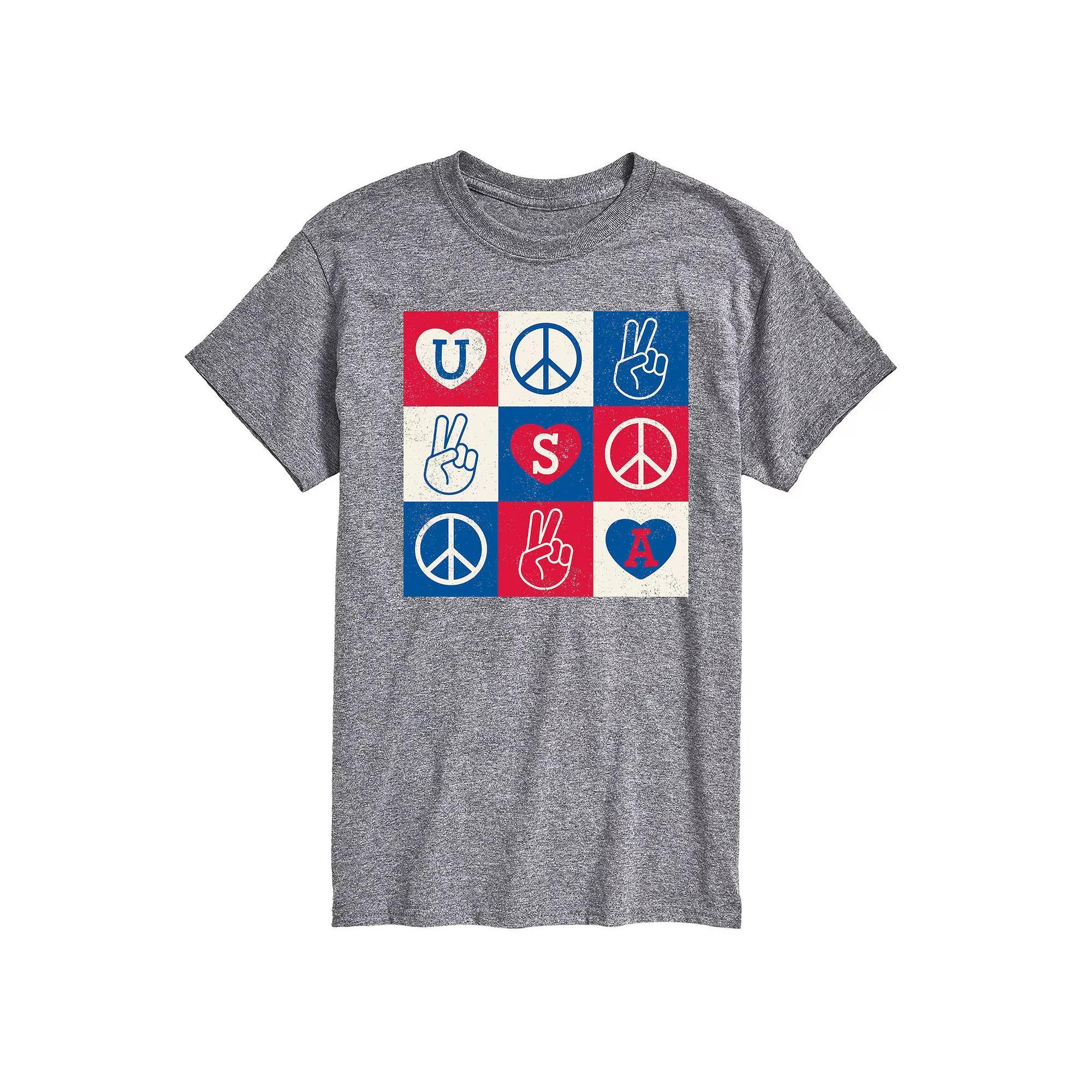 Men's USA Peace Grid Graphic Tee., Size: XL, Grey Gray Product Image