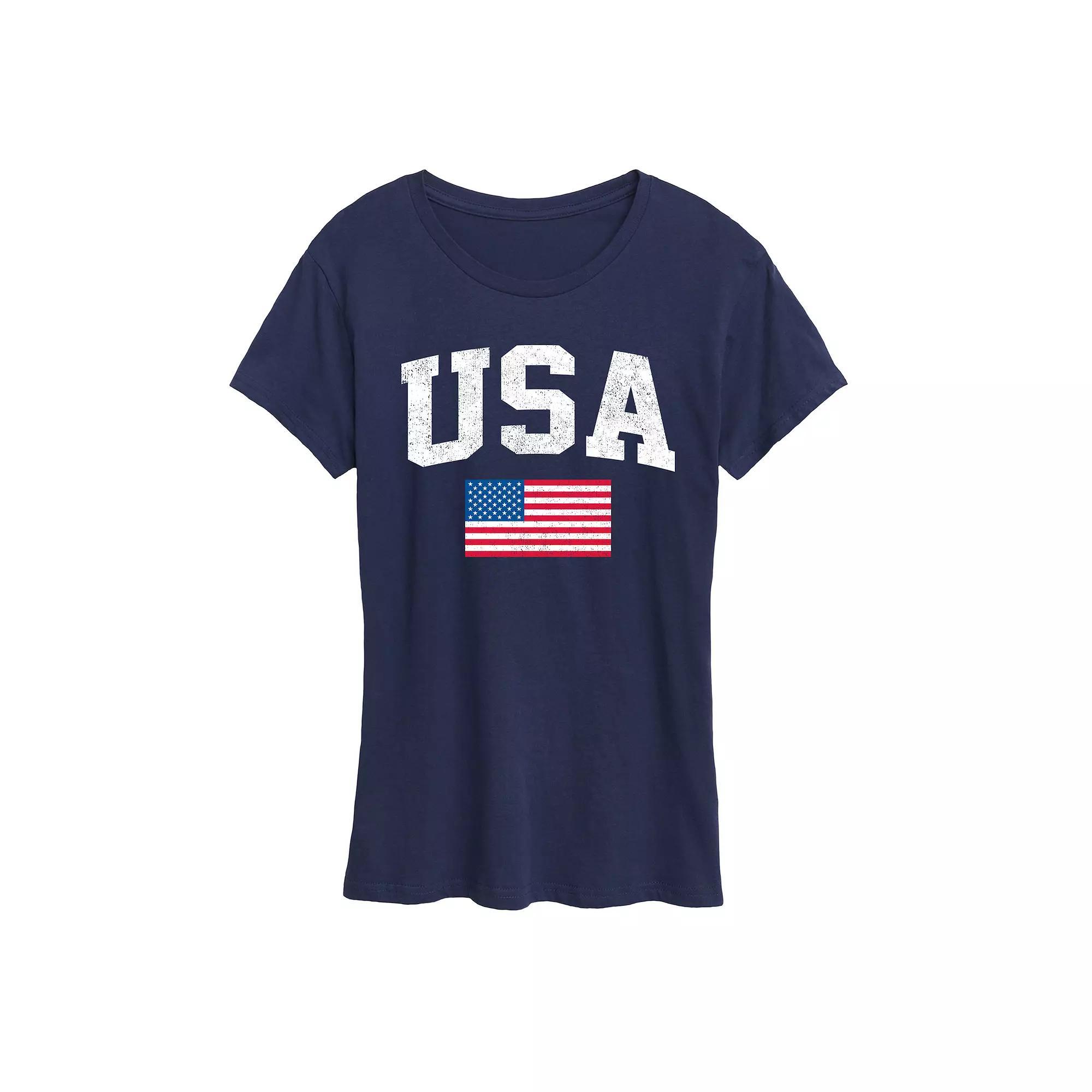 Women's USA Flag Graphic Tee, Size: XL, Grey Gray Product Image