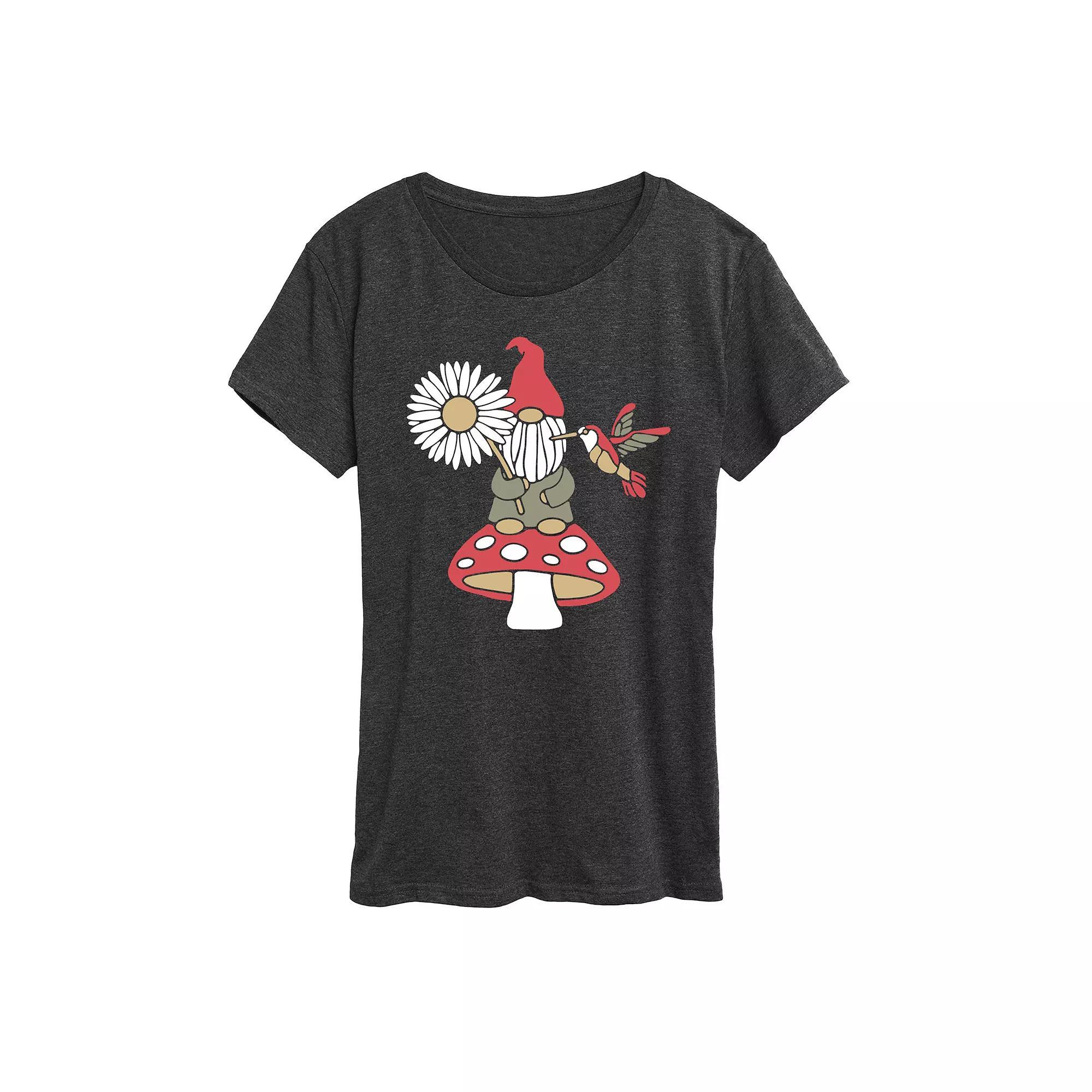 Womens Mushroom Gnome Graphic Tee Heather Grey Product Image