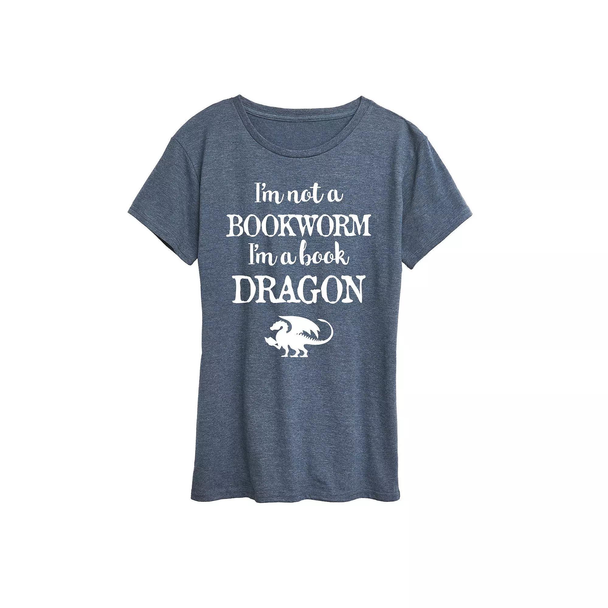Womens Im A Book Dragon Graphic Tee, Girls Grey Red Product Image
