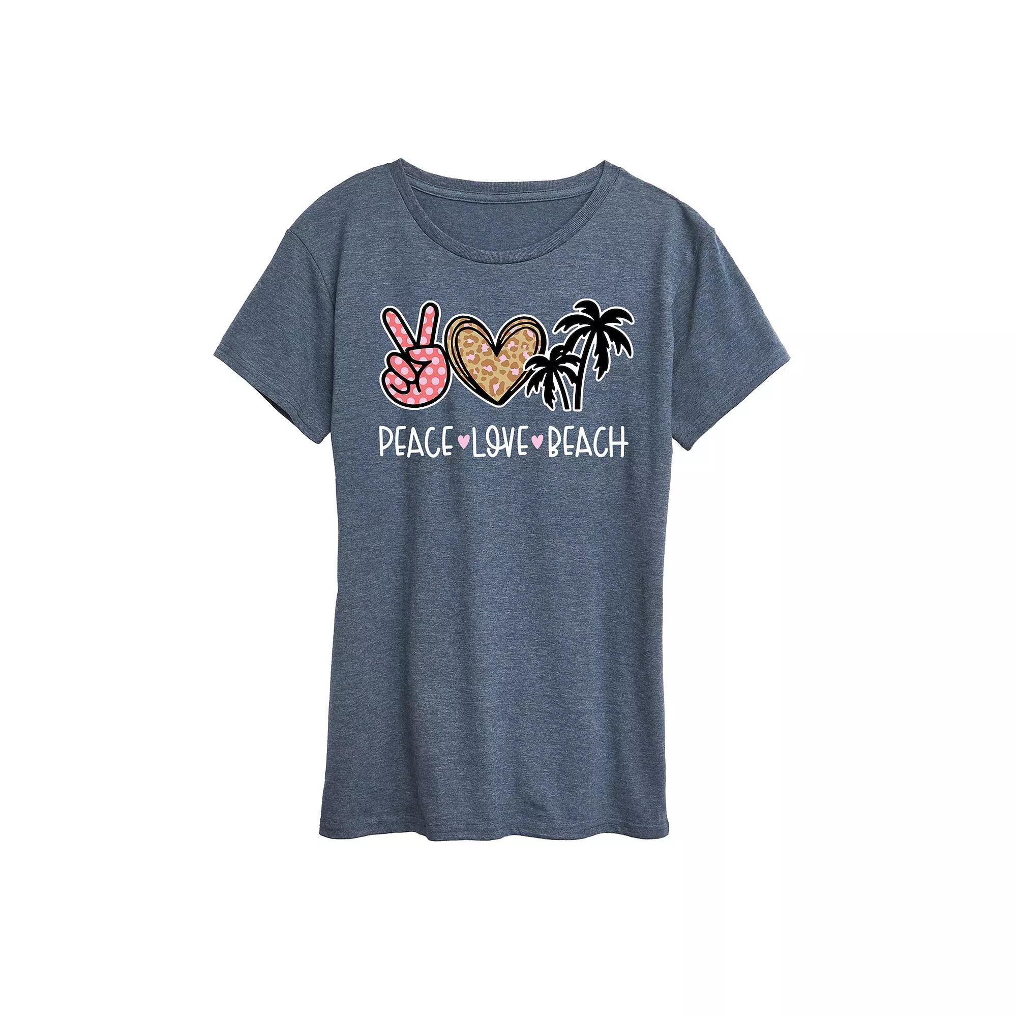 Womens Peace Love Beach Graphic Tee Grey Green Product Image