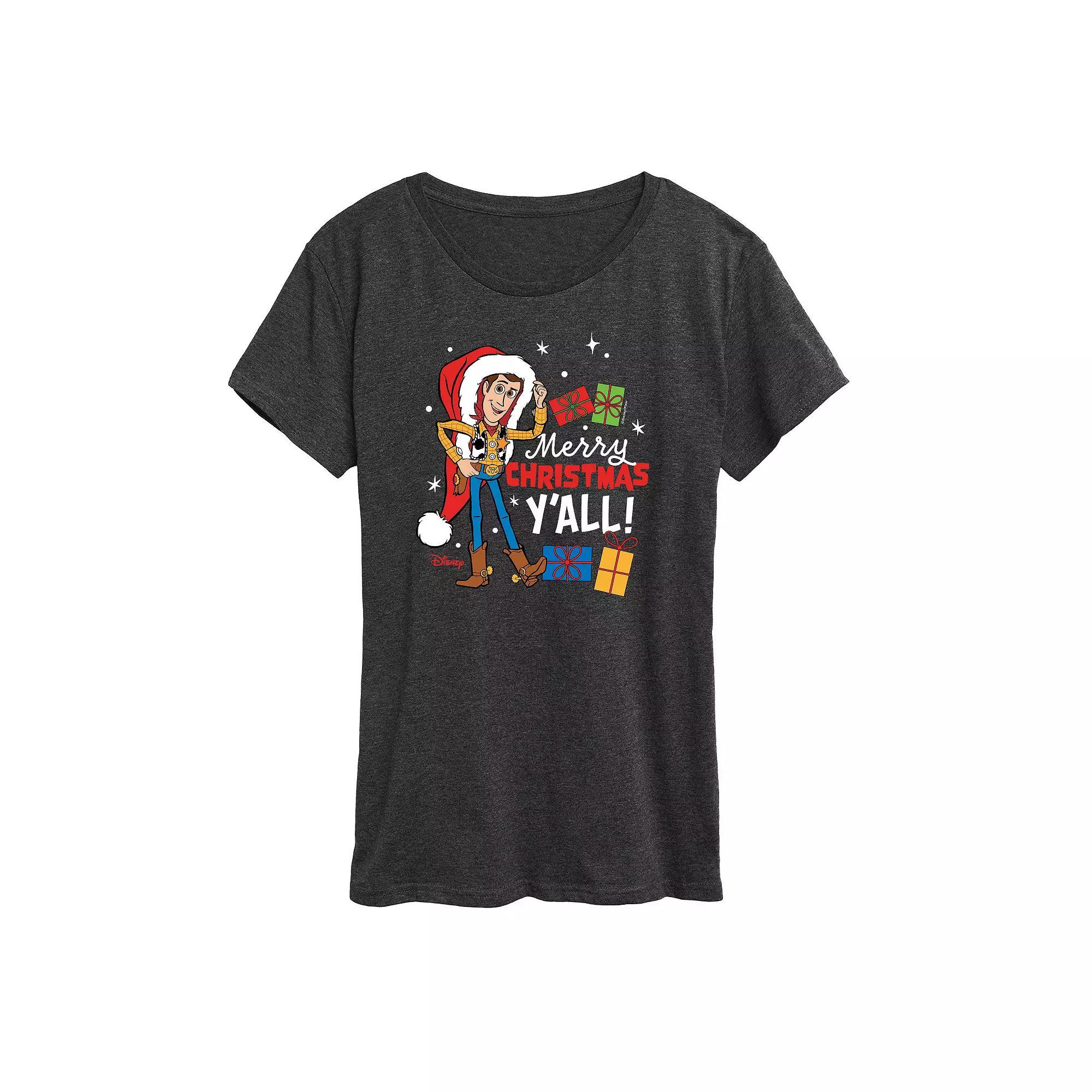 Disney / Pixars Toy Story Womens Christmas Woody Graphic Tee, Girls Heather Grey Product Image