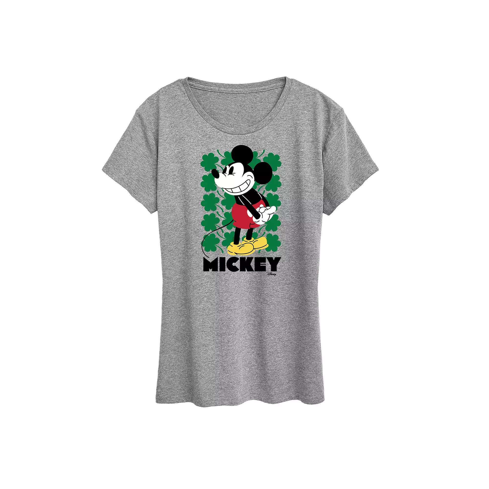 Disneys Mickey Mouse Womens Clover Grid Graphic Tee Grey Gray Product Image