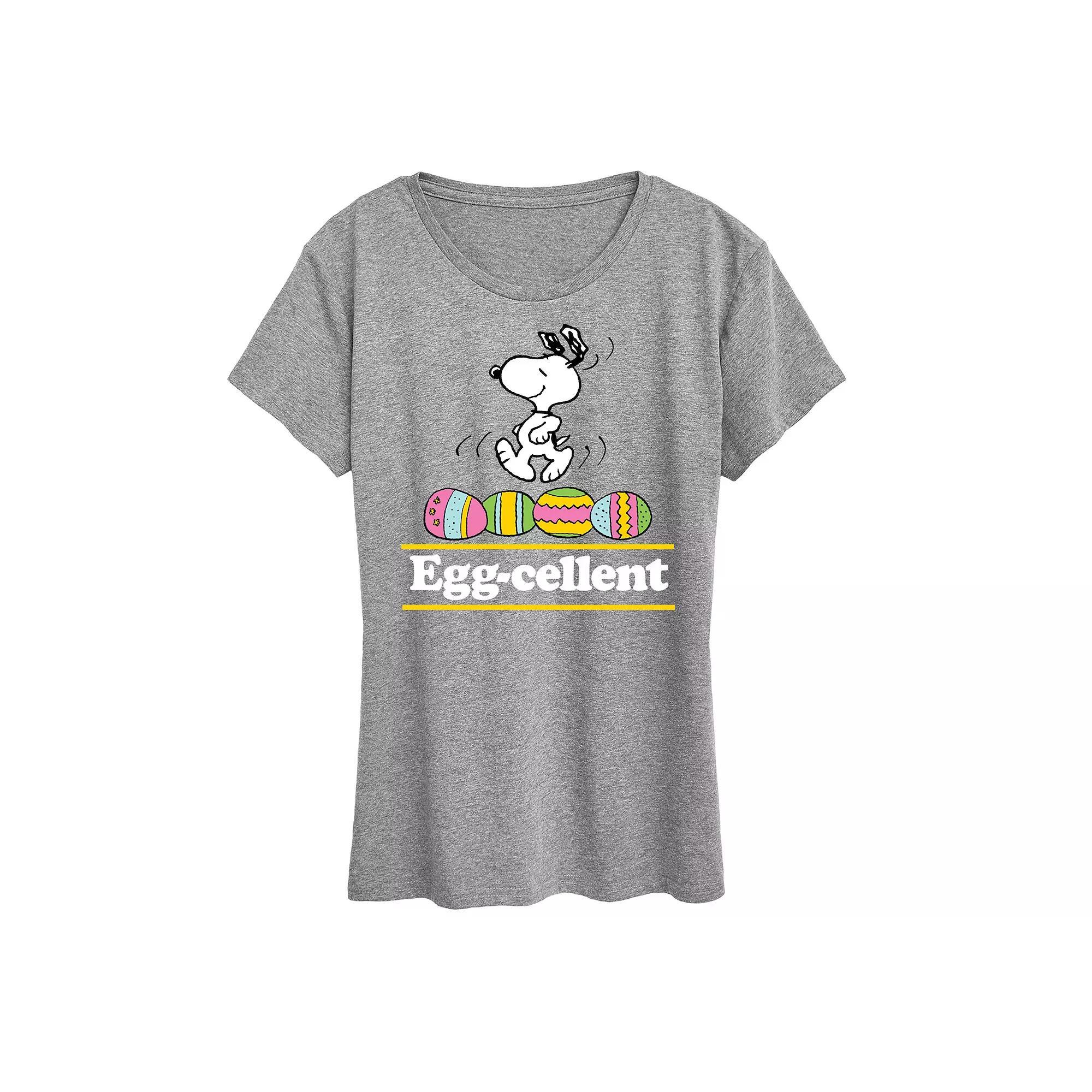 Womens Peanuts Snoopy Egg-cellent Graphic Tee Grey Green Product Image