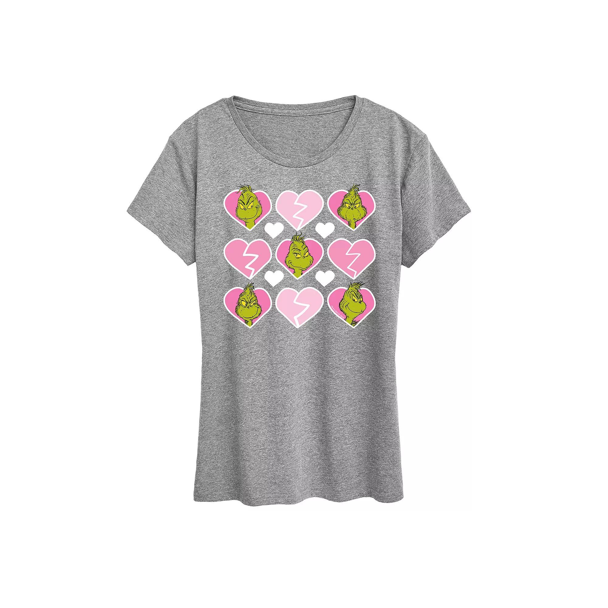 Womens Grinch Broken Heart Grid Graphic Tee Grey Gray Product Image