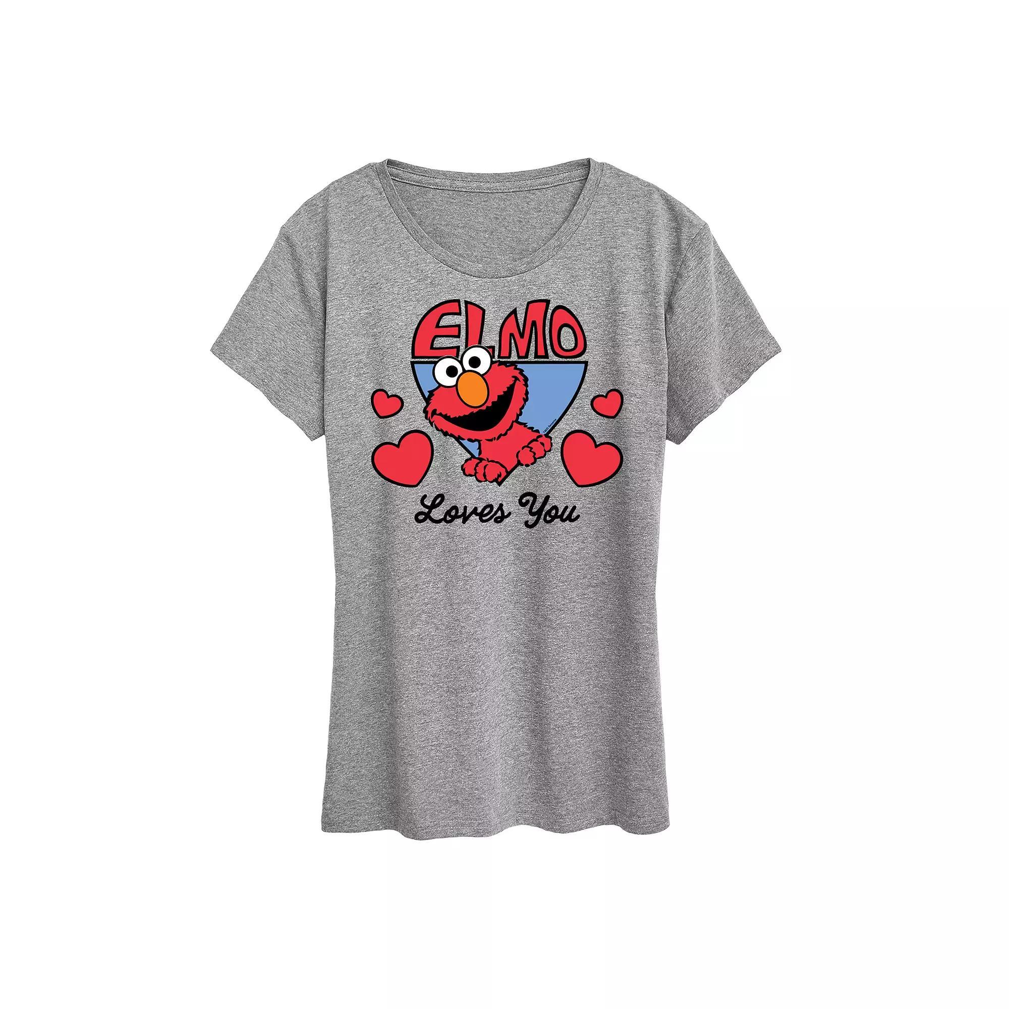 Womens Sesame Street Elmo Loves You Graphic Tee Grey Gray Product Image